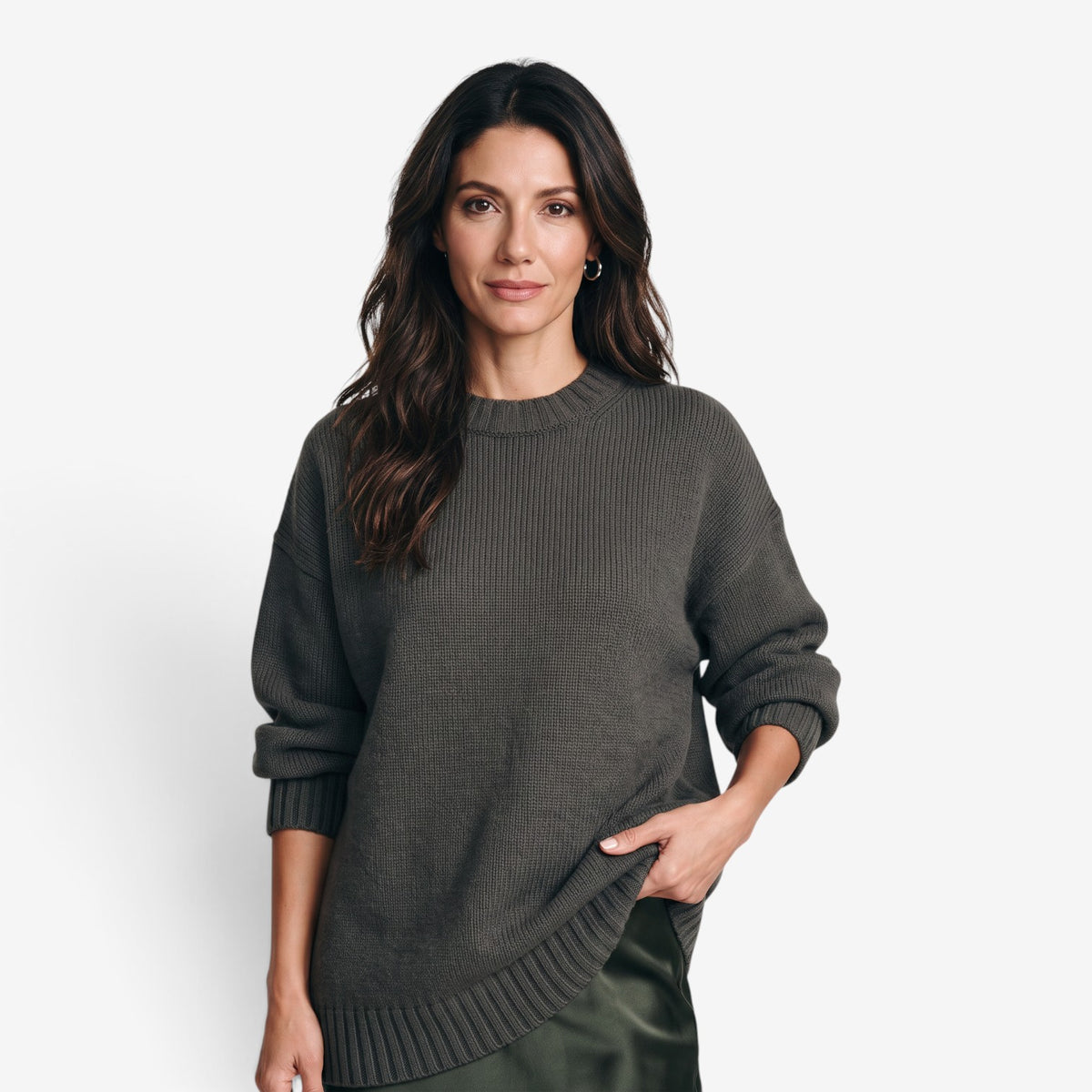 Jersey Oversize de Punto con Cuello Redondo para Mujer