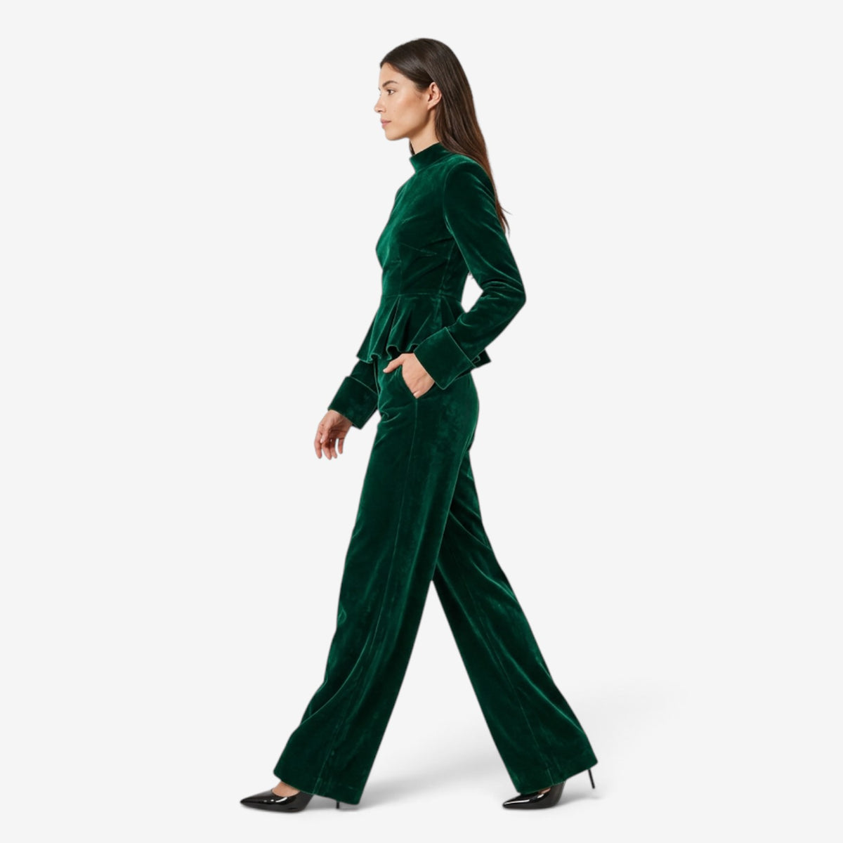 Conjunto de Terciopelo con Top Peplum para Mujer