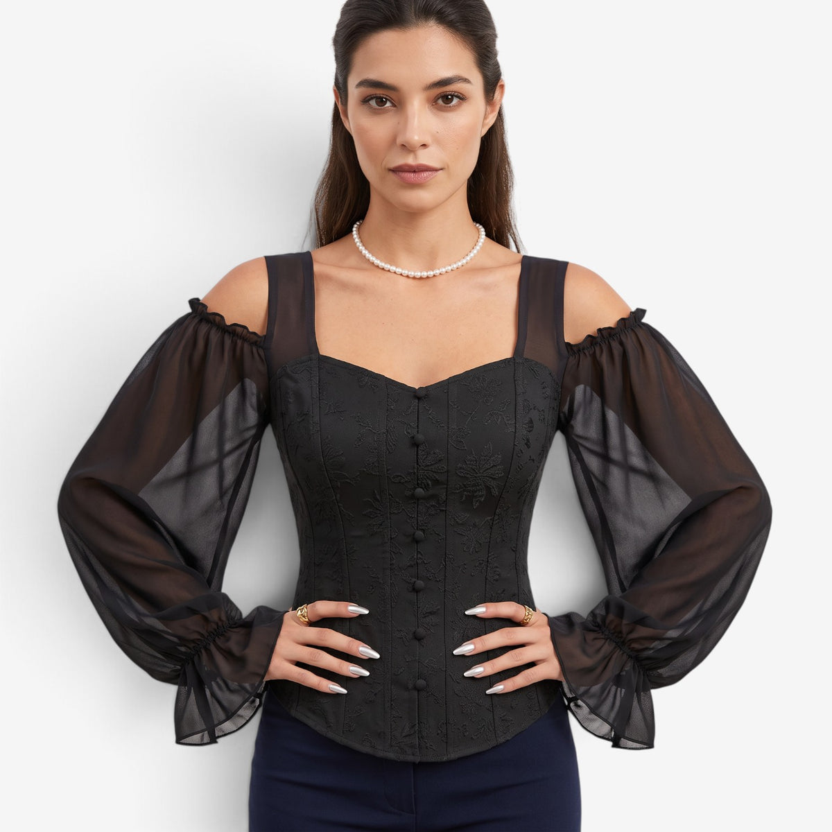 Top Jacquard con Hombros Descubiertos para Mujer