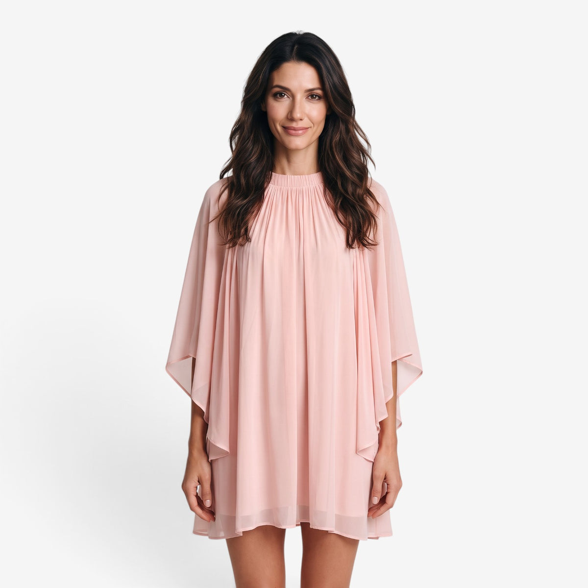 Vestido Corto Fluido con Mangas Murciélago para Mujer
