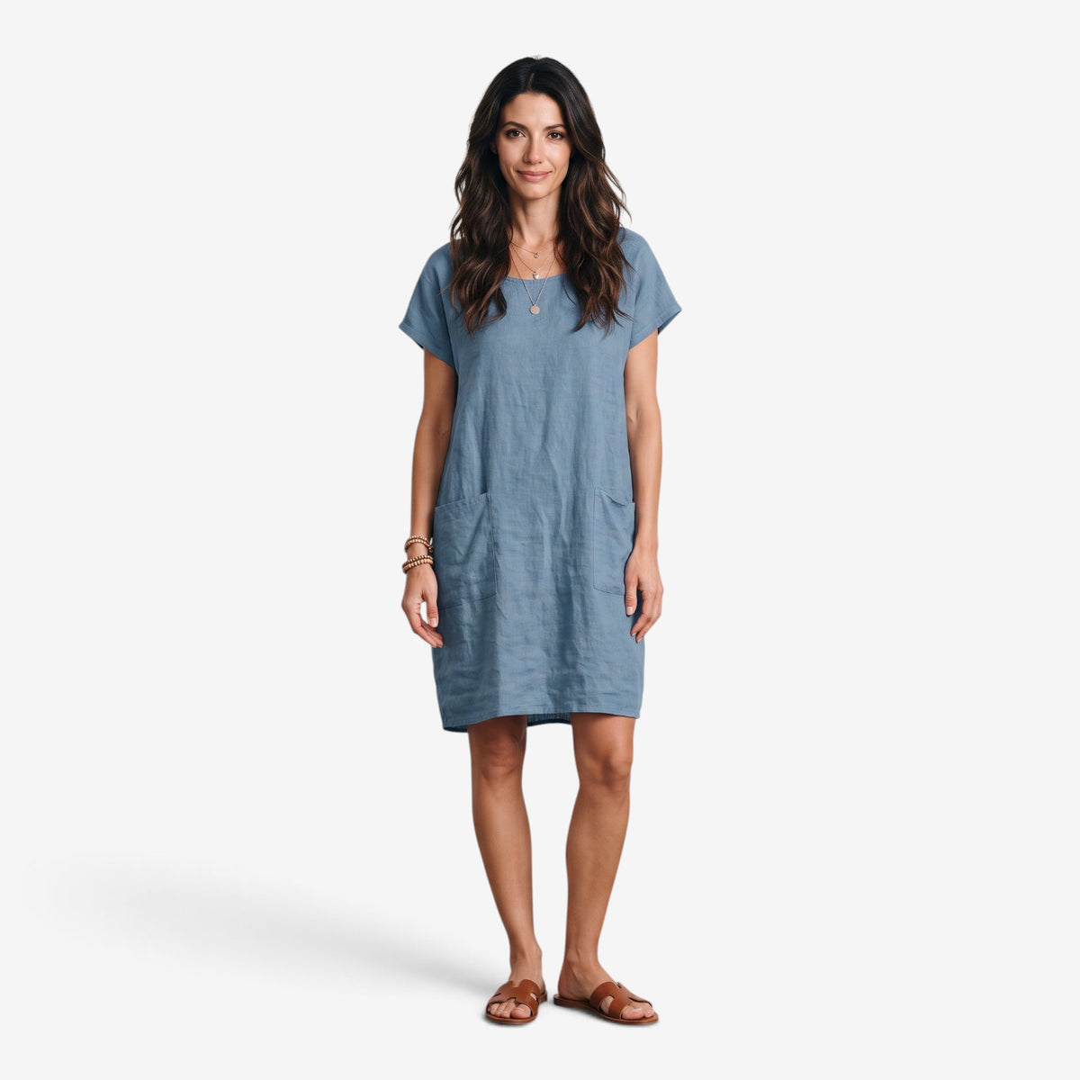 Vestido de Lino Holgado con Bolsillos para Mujer