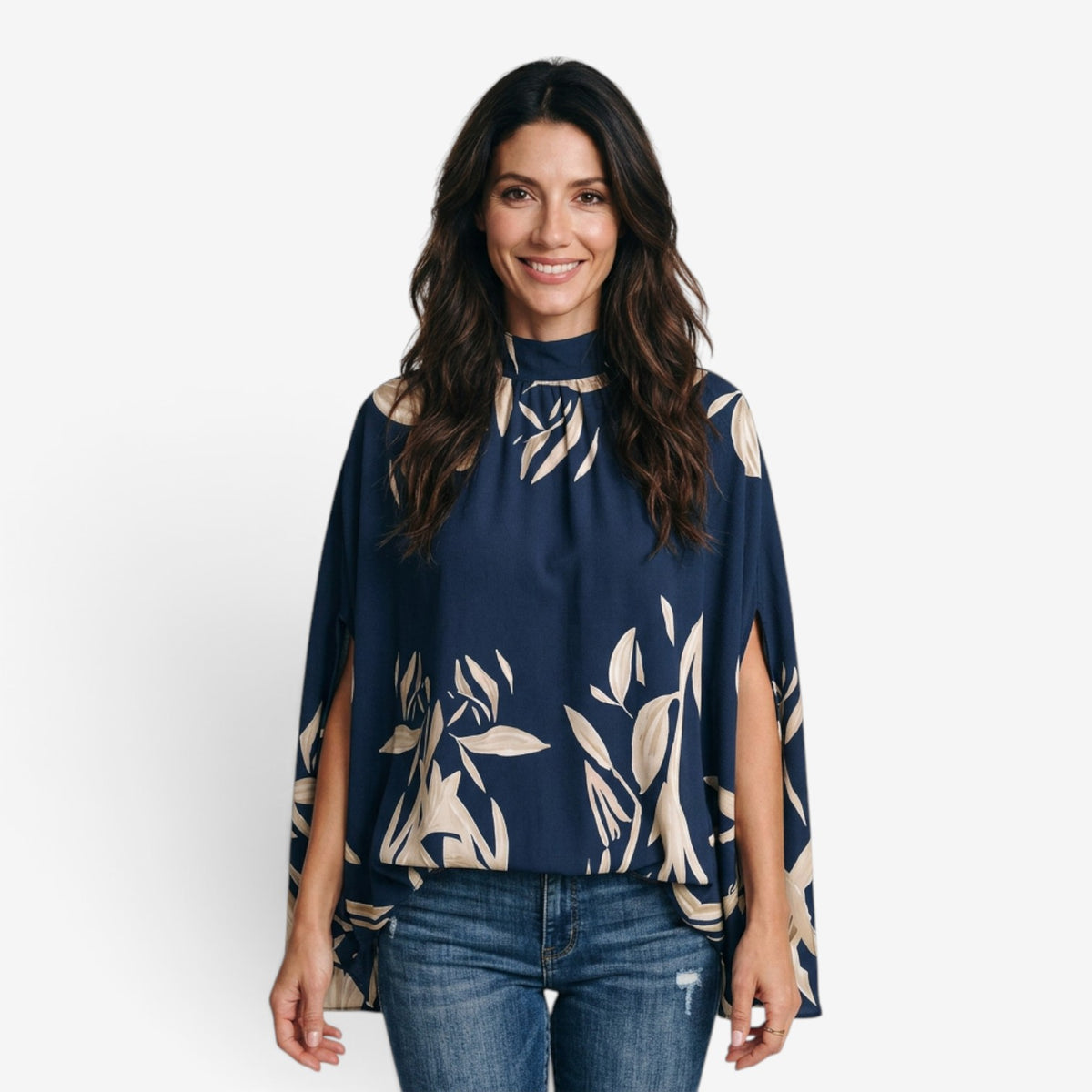 Blusa Estampada con Mangas Capa para Mujer