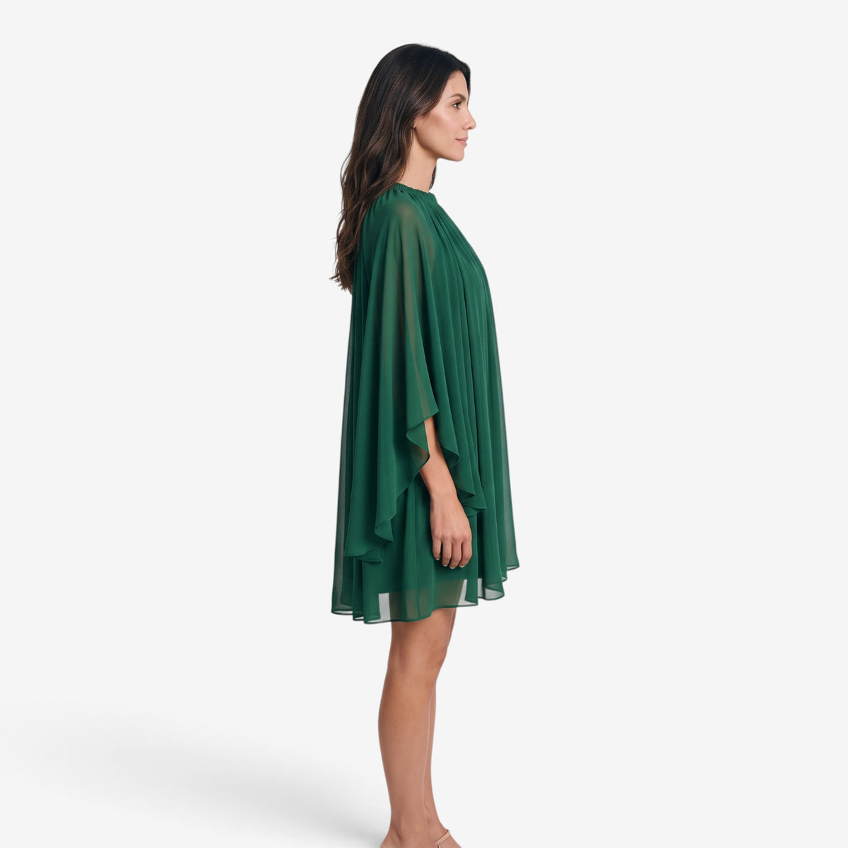 Vestido Corto Fluido con Mangas Murciélago para Mujer