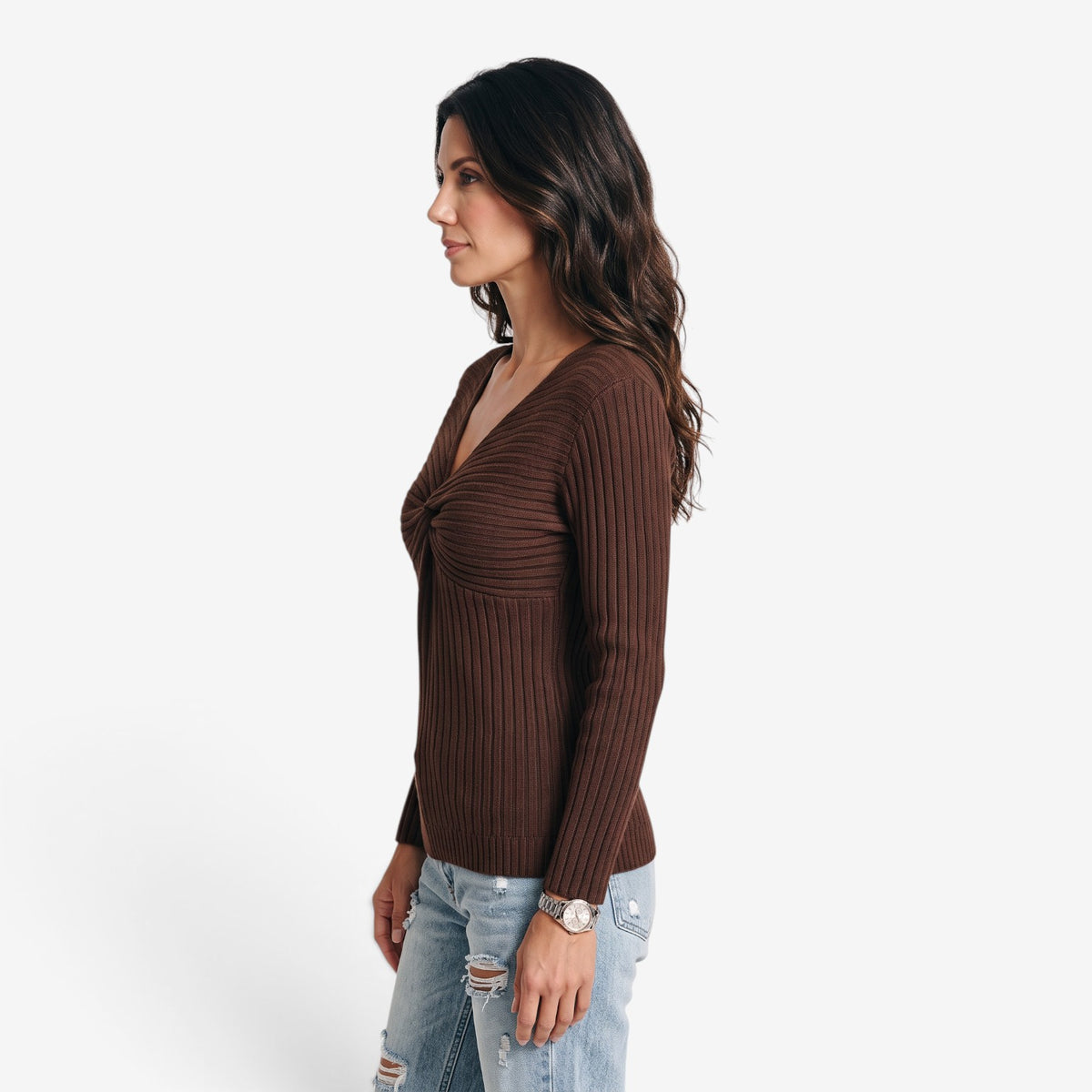 Jersey de Punto con Nudo y Cuello en V para Mujer