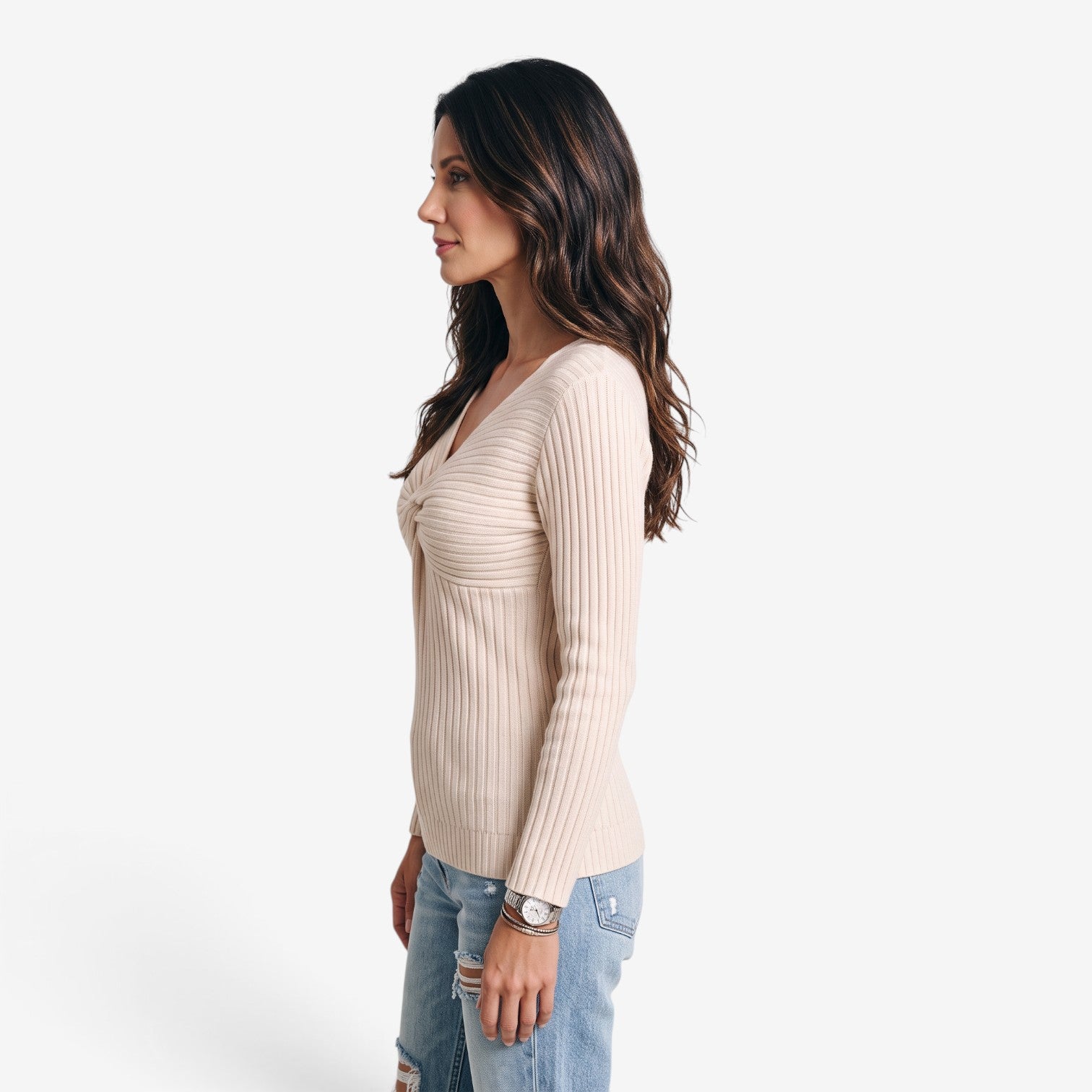 Jersey de Punto con Nudo y Cuello en V para Mujer