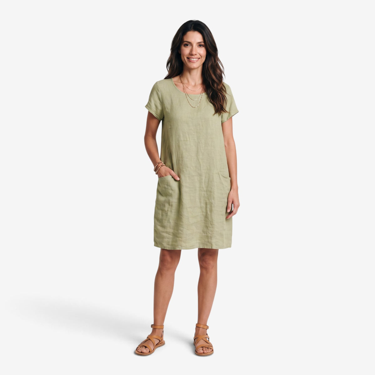 Vestido de Lino Holgado con Bolsillos para Mujer
