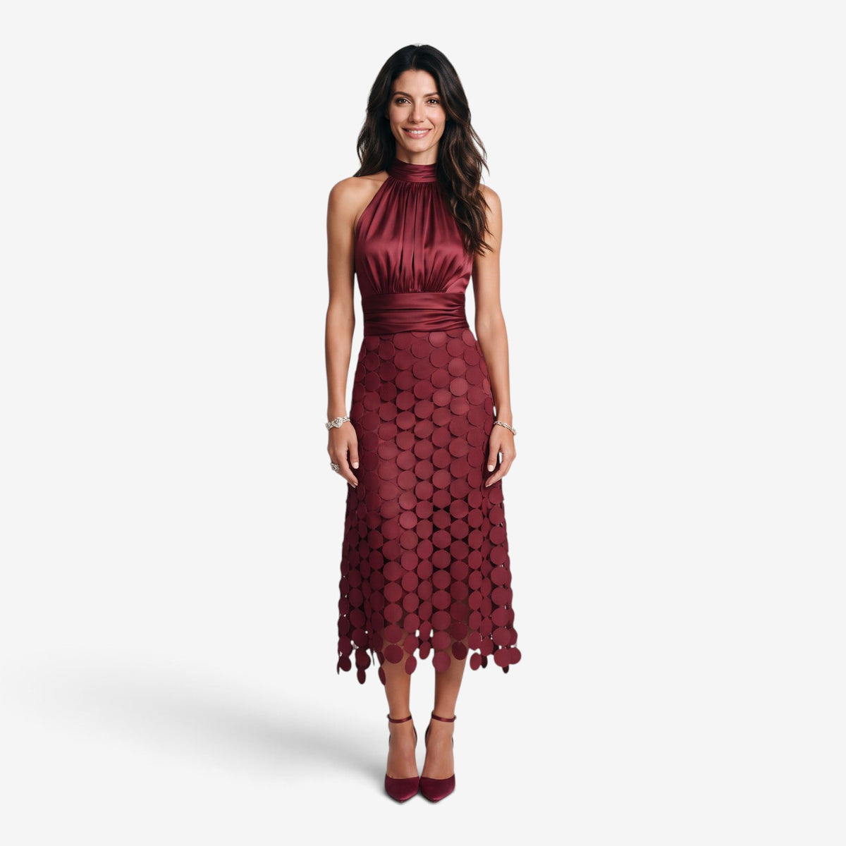 Vestido Midi Halter con Falda Geométrica para Mujer
