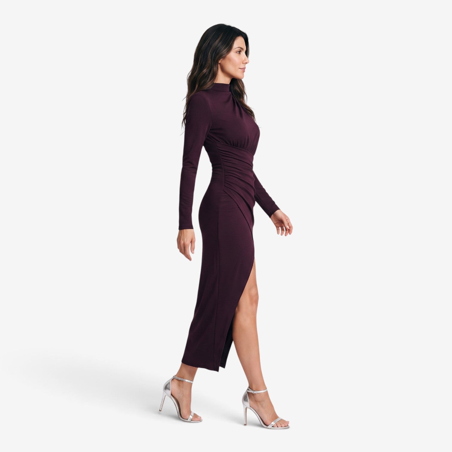 Vestido Midi Fruncido con Abertura para Mujer