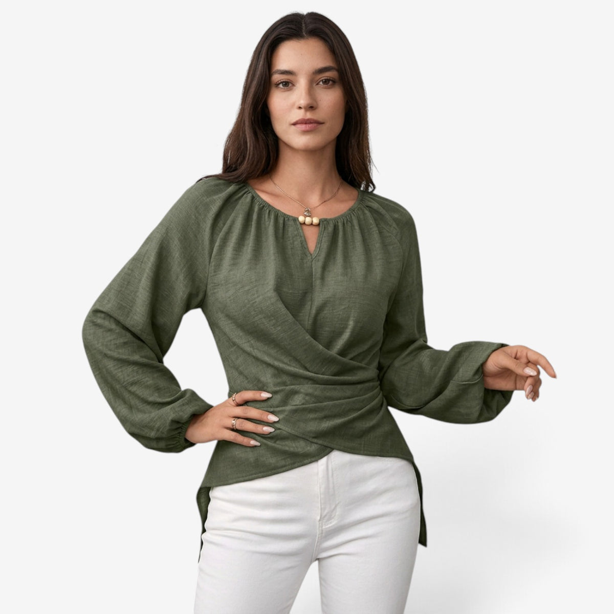 Blusa Cruzada con Bajo Asimétrico para Mujer
