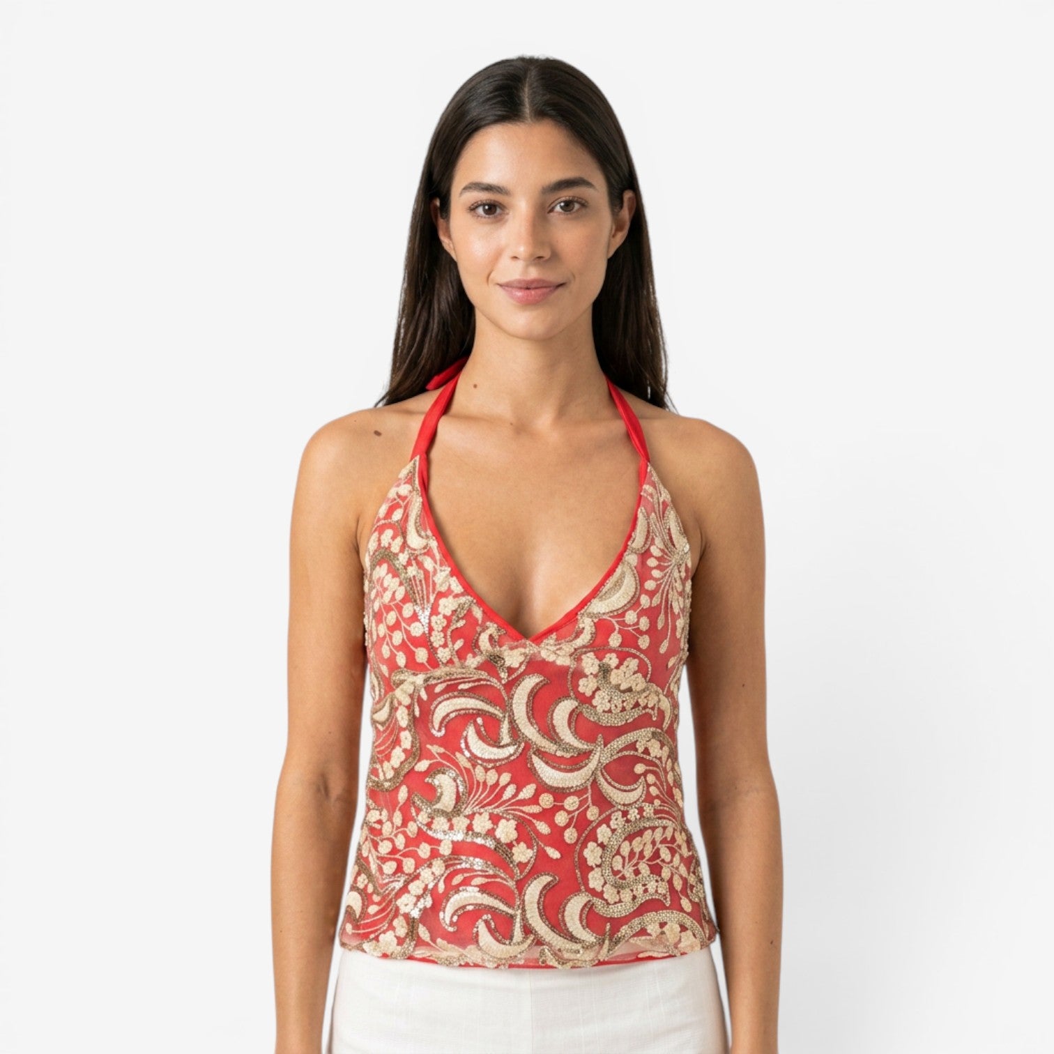 Top Halter con Lentejuelas Brillantes