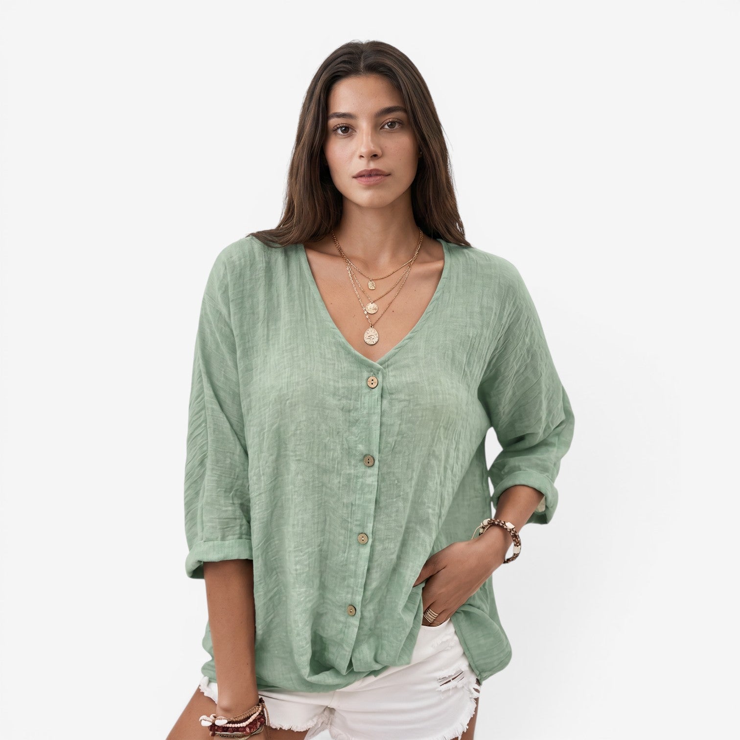 Camiseta de Manga Larga con Cuello V