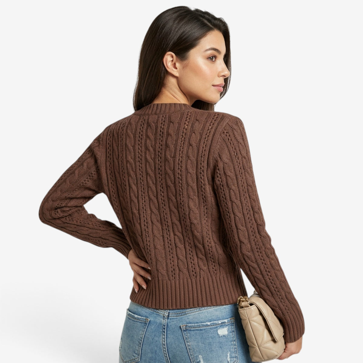 Cárdigan de Punto Trenzado con Botones para Mujer