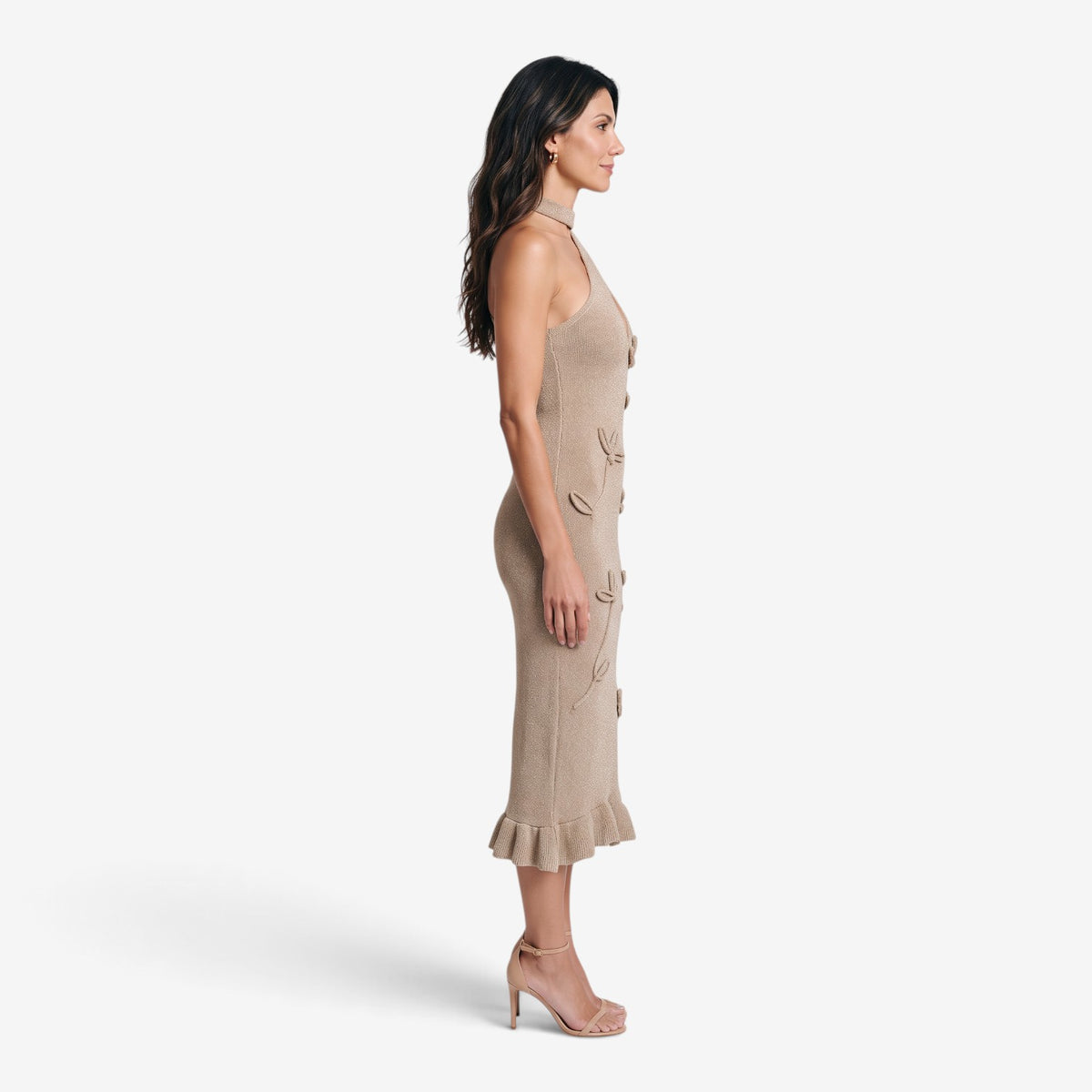 Vestido Largo de Punto con Volantes para Mujer