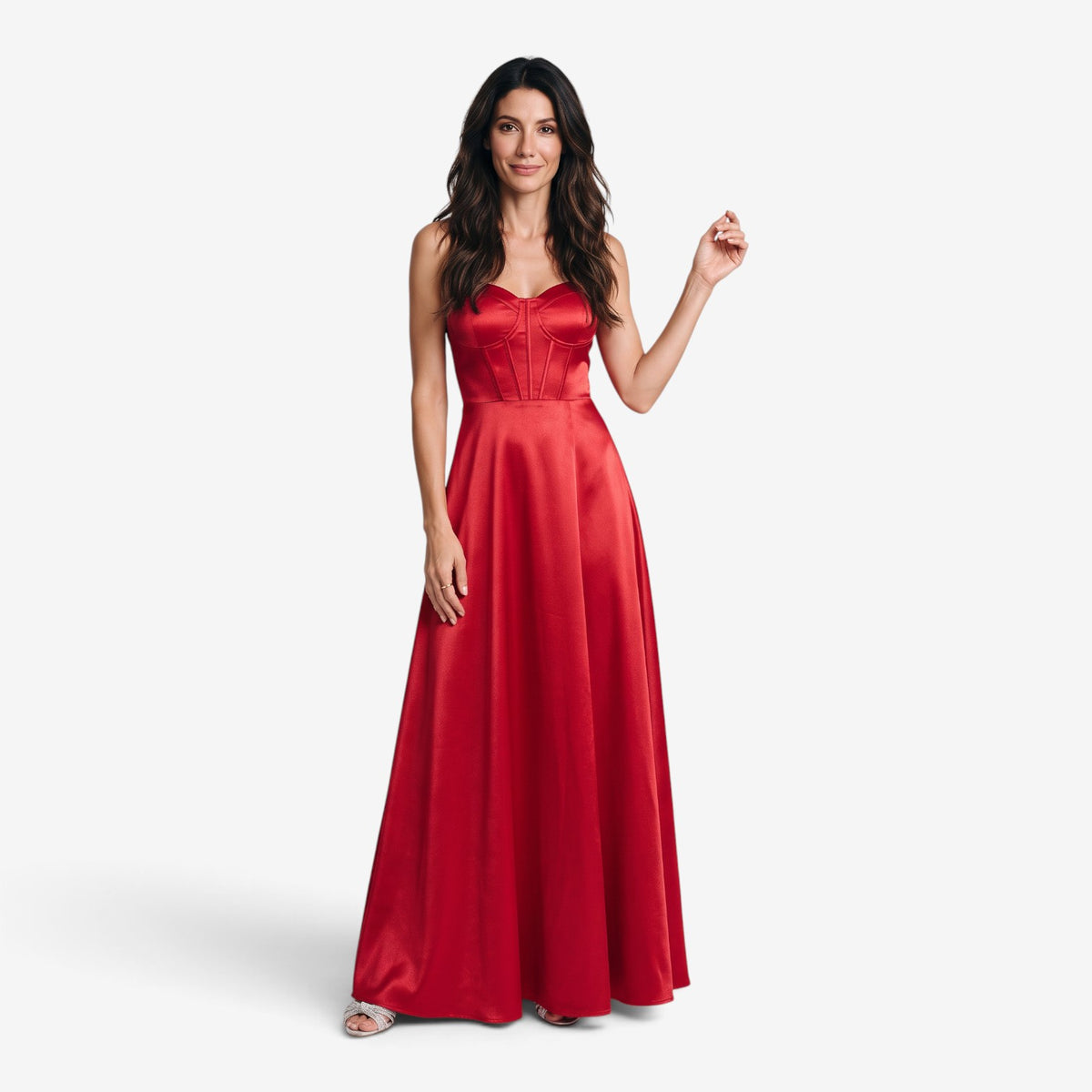 Vestido Largo de Satén con Tirantes para Mujer