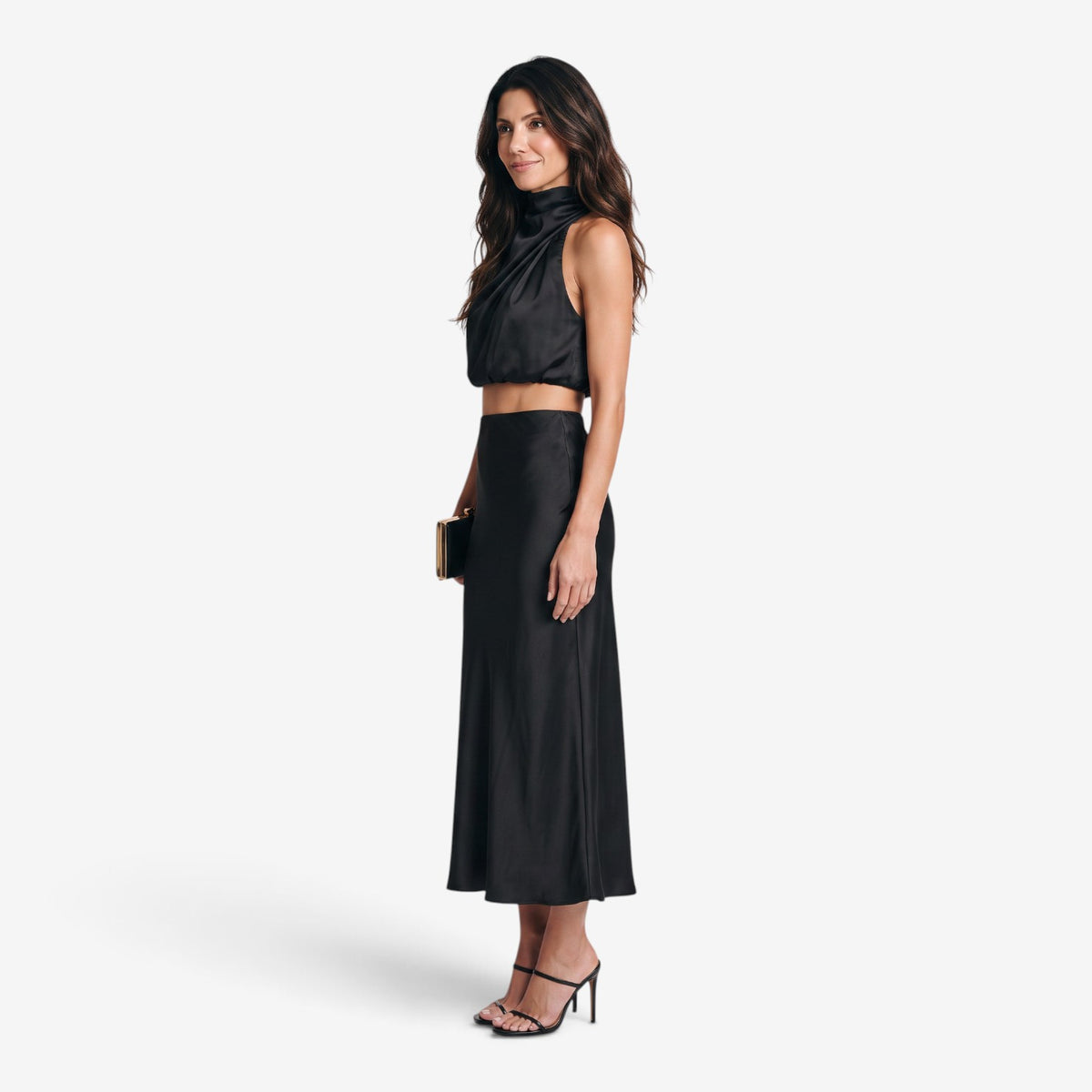 Conjunto Satinado de Top y Falda Larga para Mujer