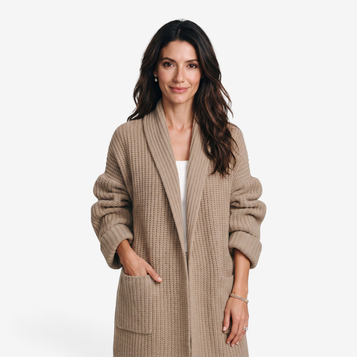 Cárdigan Largo de Punto con Bolsillos para Mujer