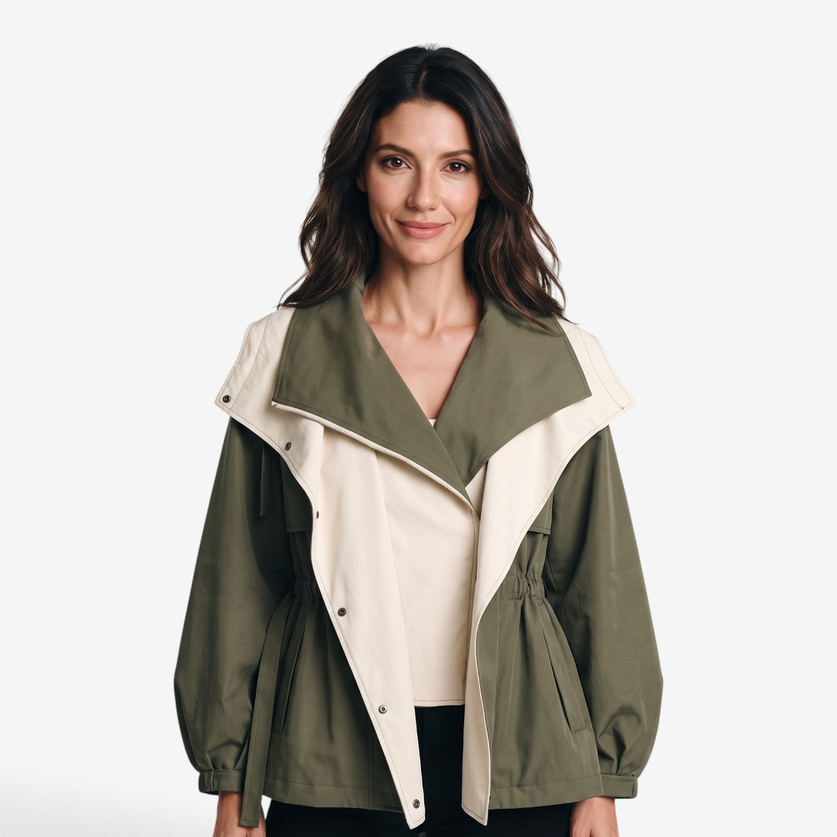 Gabardina Corta con Contraste para Mujer