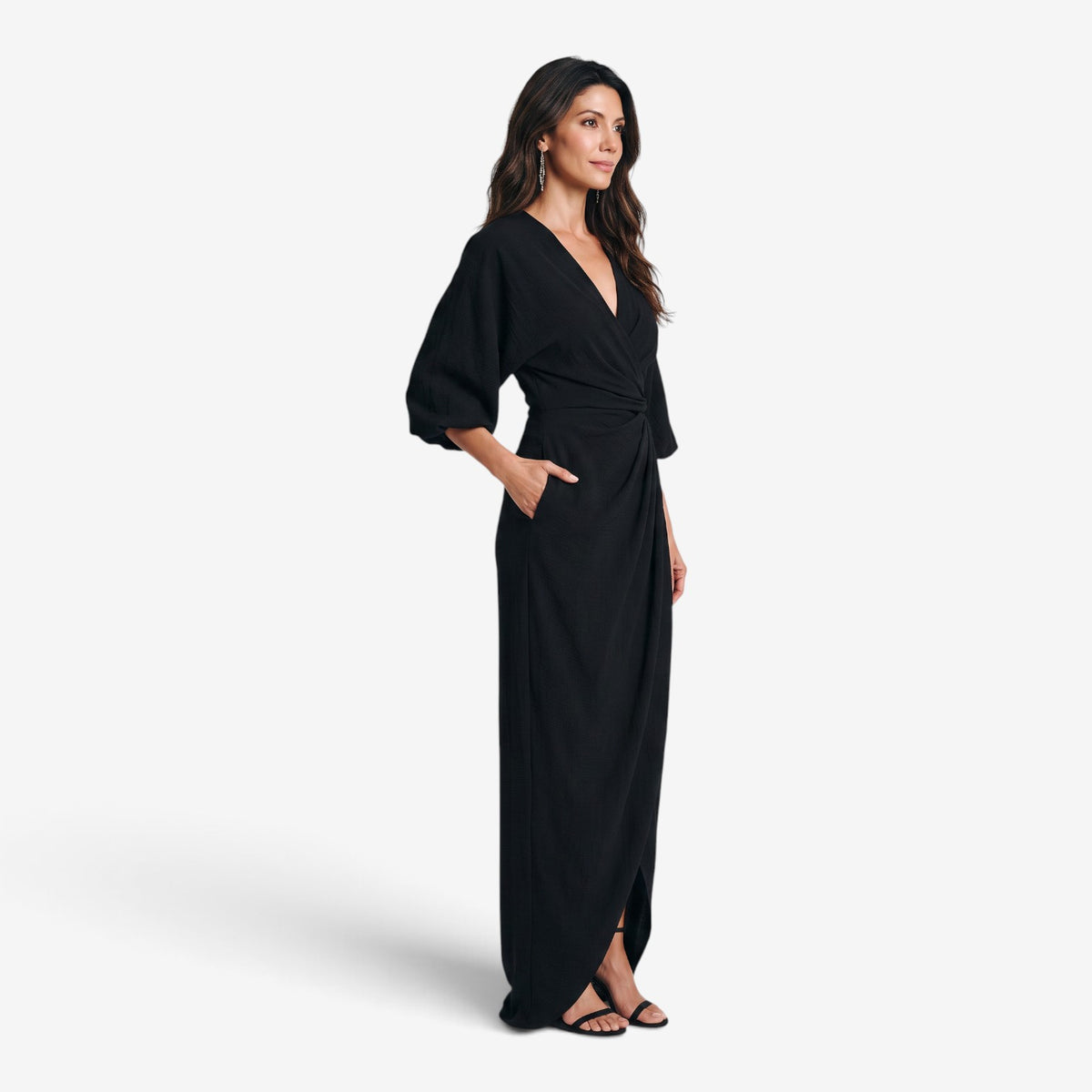 Vestido Largo Cruzado con Escote en V para Mujer