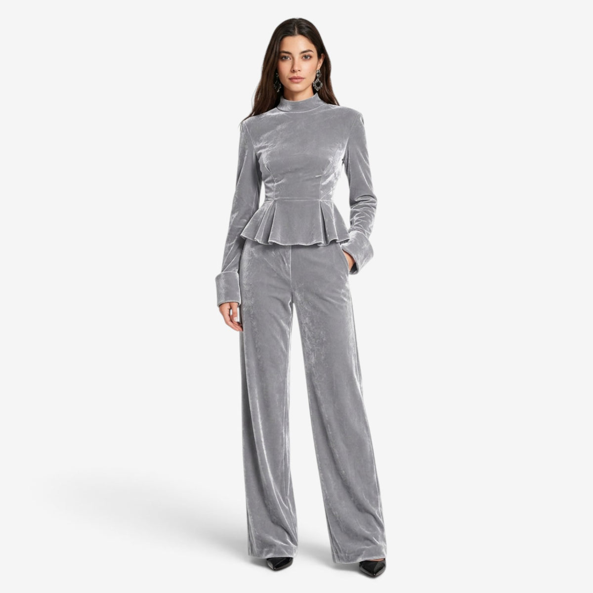 Conjunto de Terciopelo con Top Peplum para Mujer