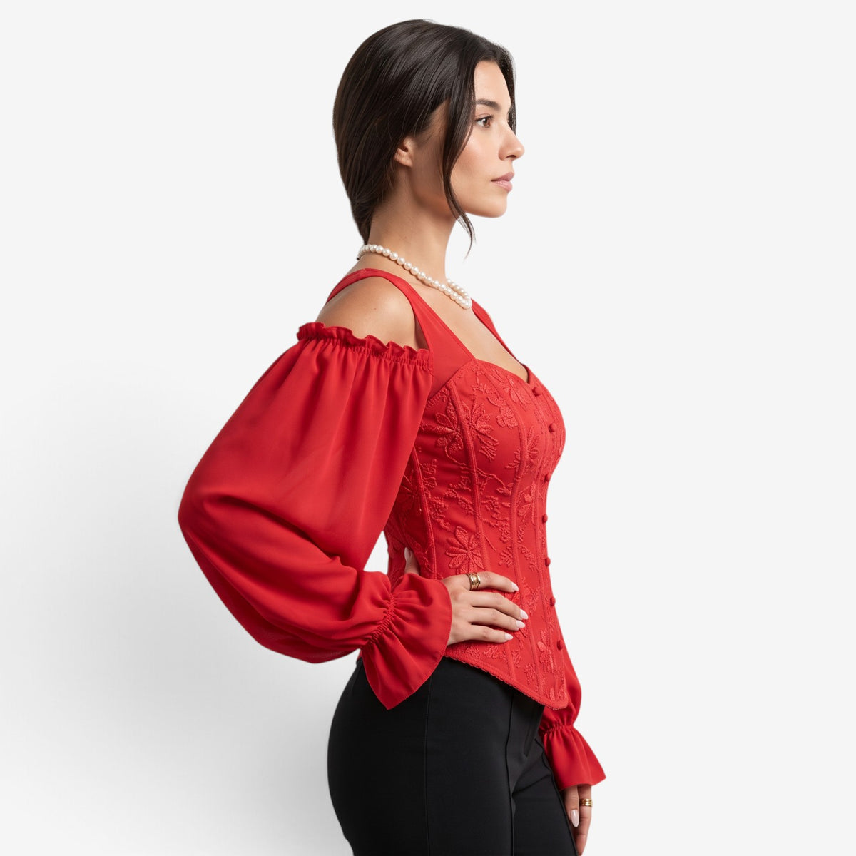 Top Jacquard con Hombros Descubiertos para Mujer
