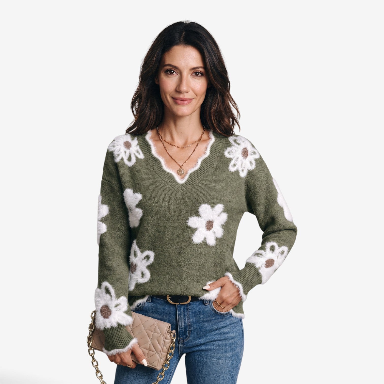 Jersey Floral de Punto para Mujer