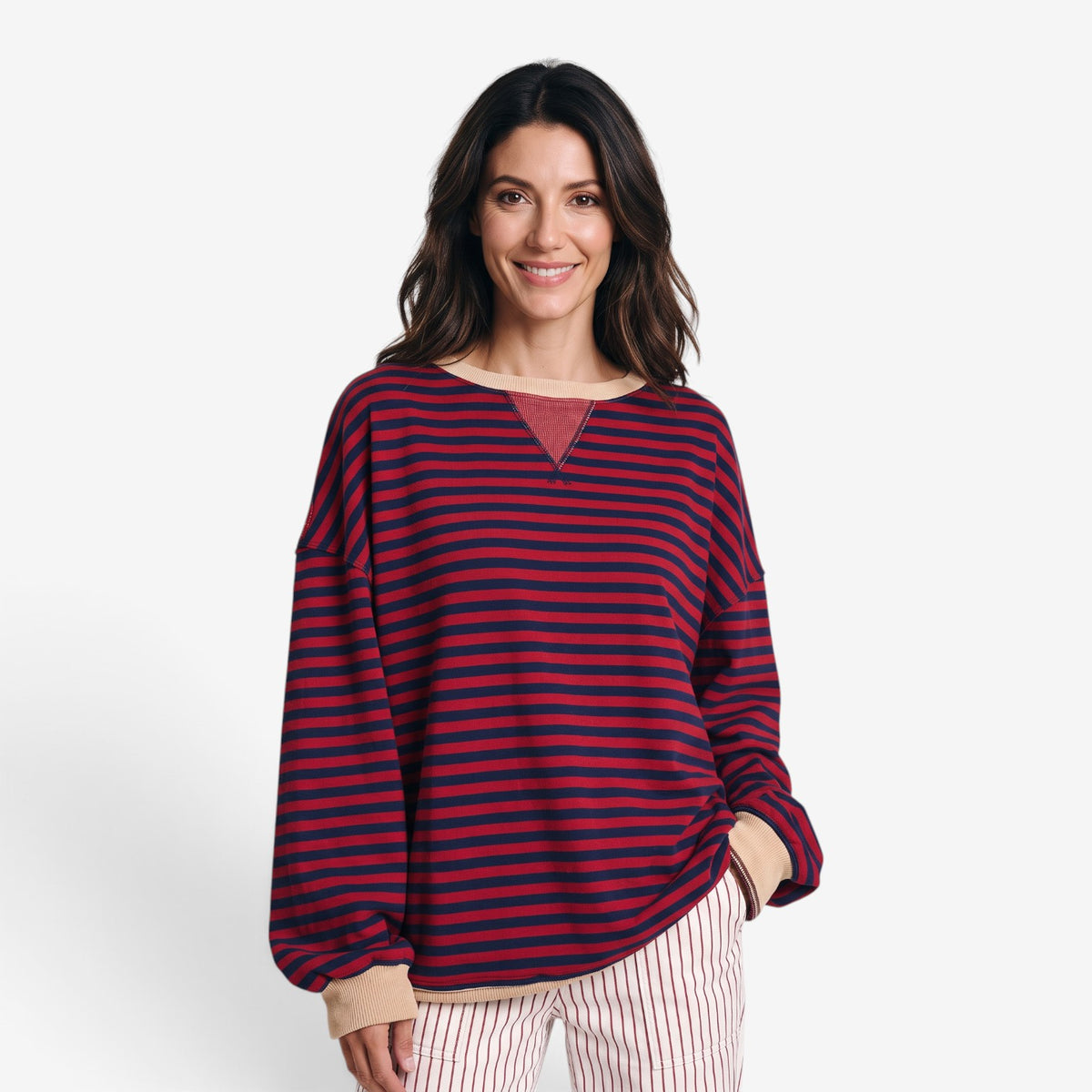 Sudadera a Rayas con Detalles en Contraste para Mujer