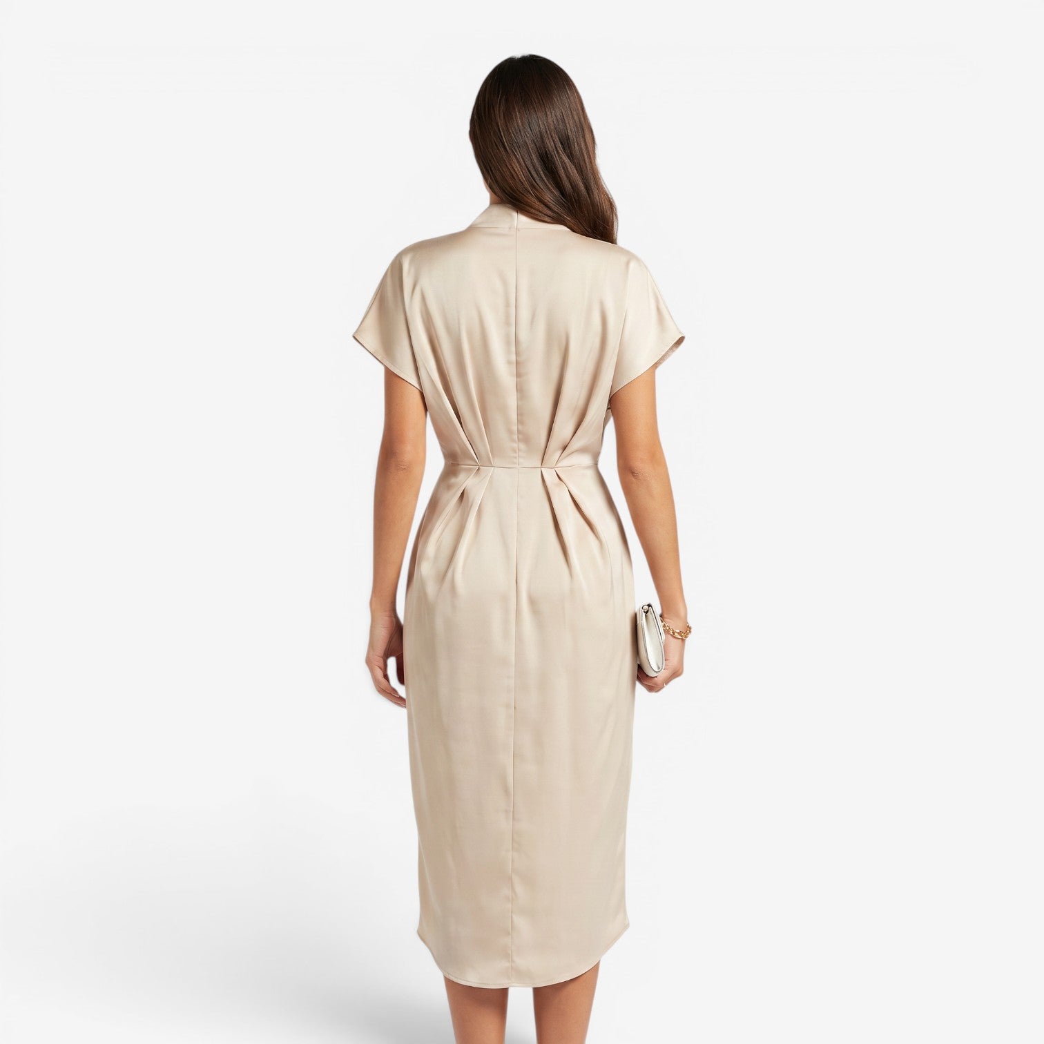 Vestido Plisado con Cuello V para Mujer