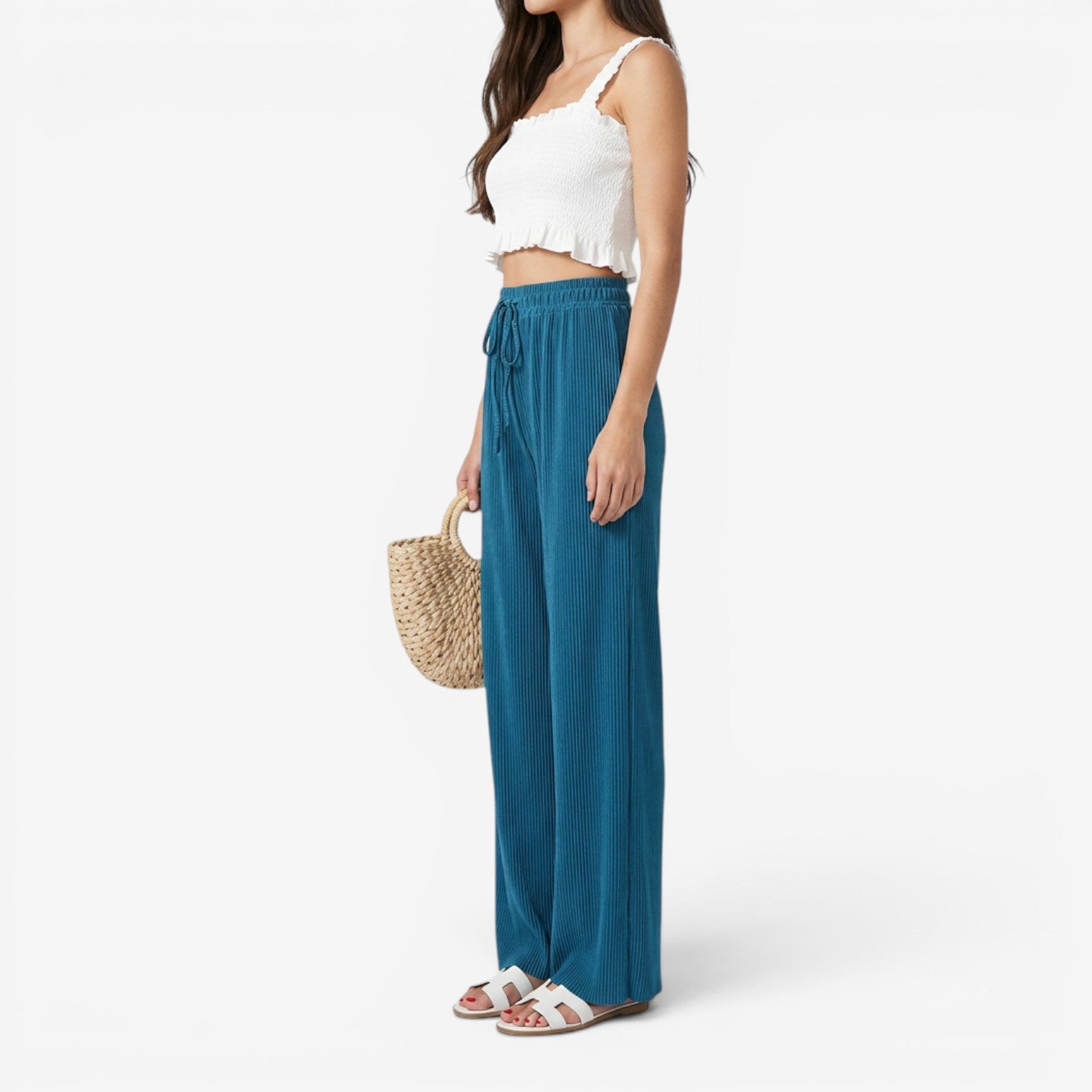 Pantalón Plisado de Pierna Ancha