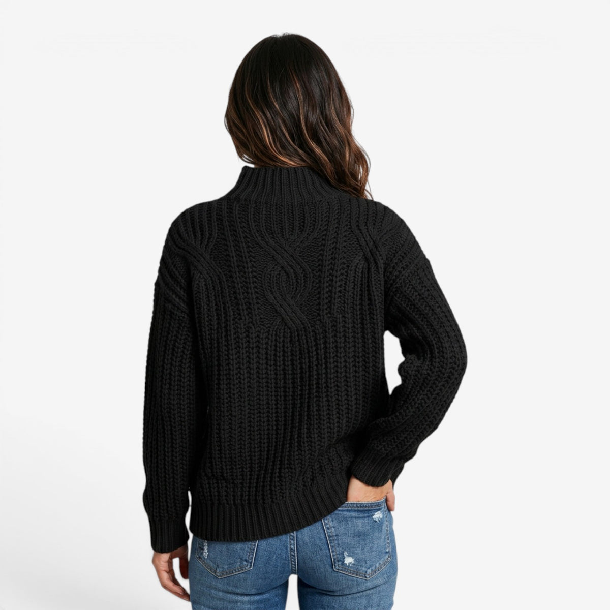 Jersey de Cuello Alto Trenzado Mujer