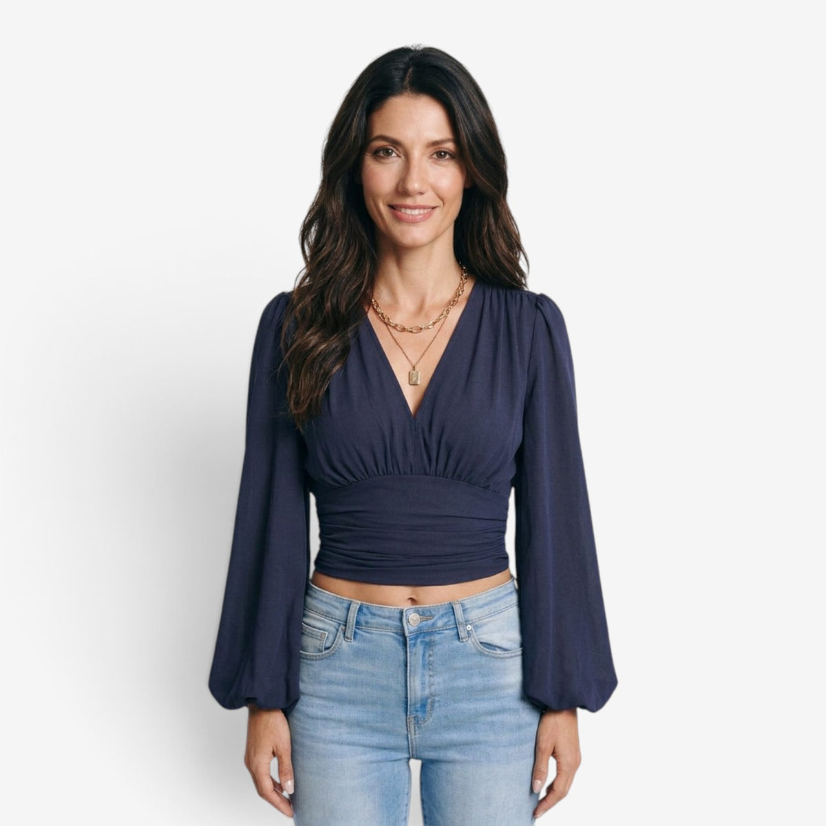 Blusa Cruzada con Cintura Fruncida para Mujer