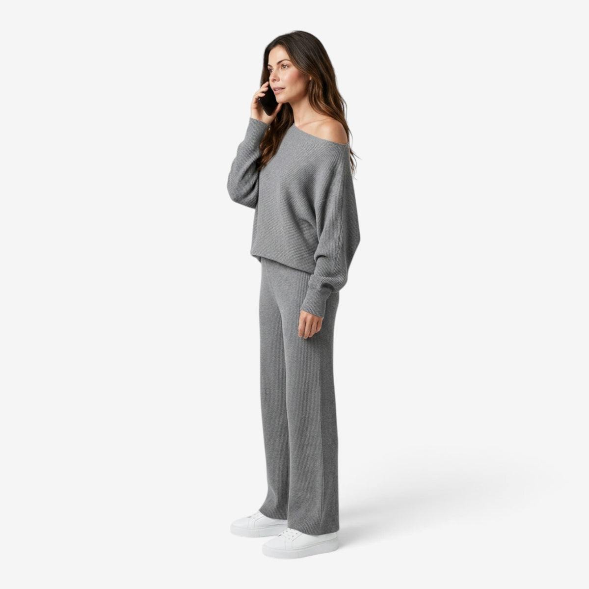 Conjunto de Punto con Hombro Descubierto para Mujer