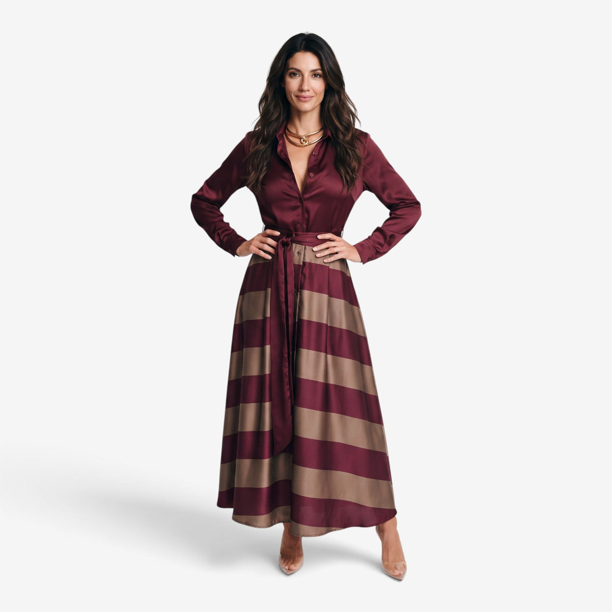 Vestido Camisero Largo a Rayas para Mujer