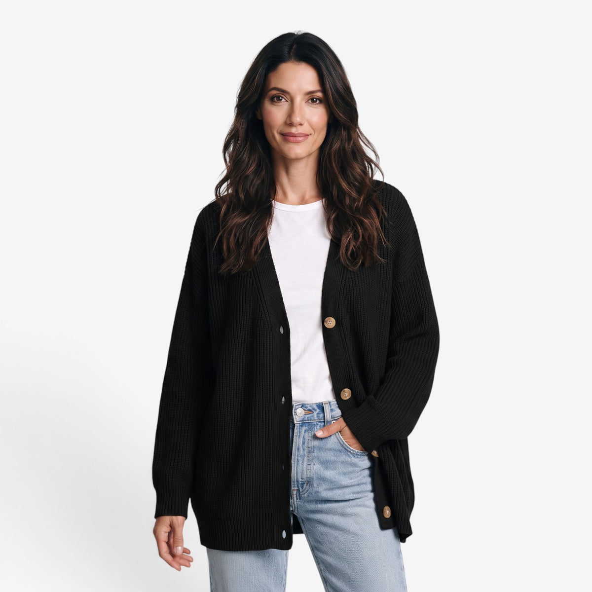 Cárdigan Oversize de Punto con Botones para Mujer