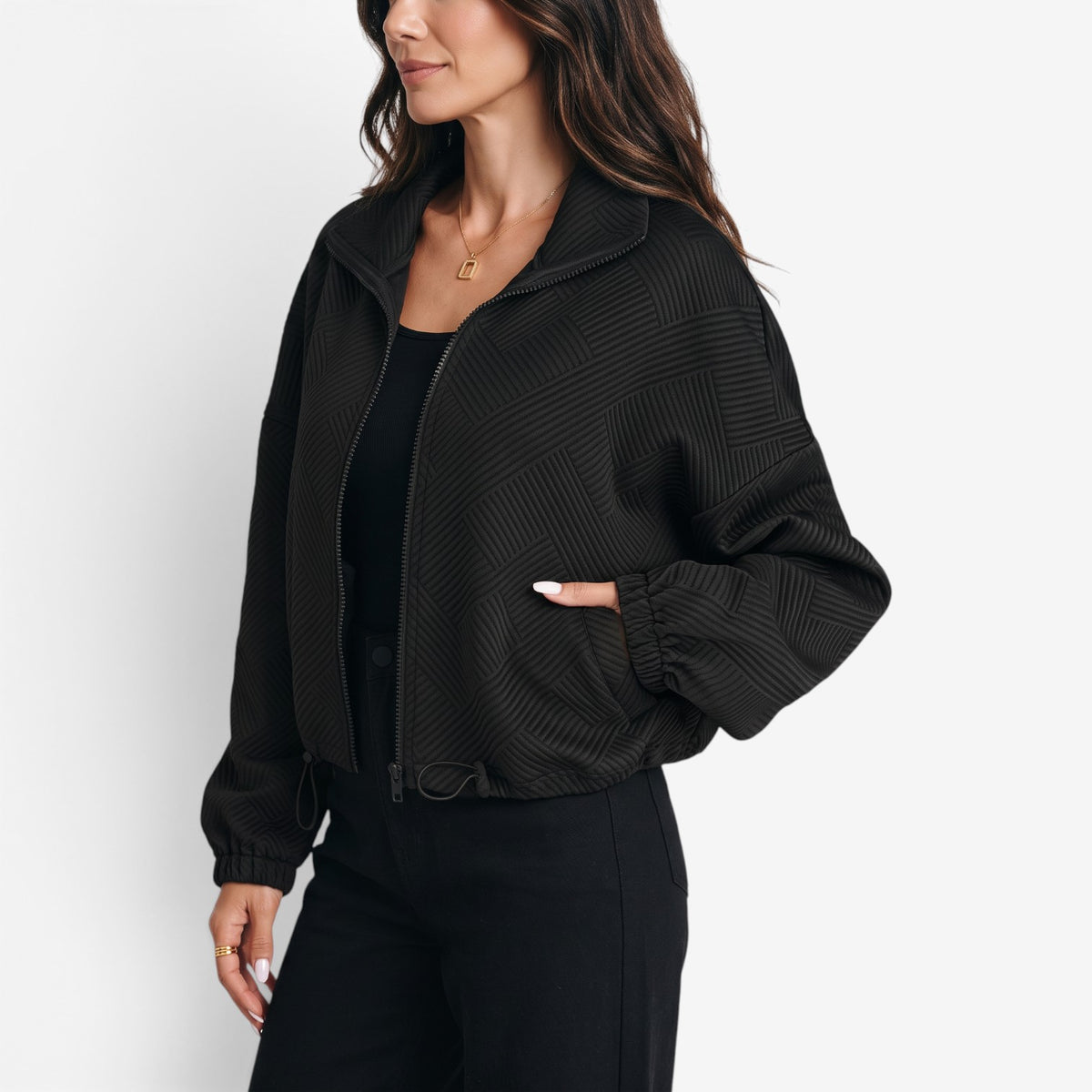 Chaqueta Texturizada con Cuello Alto para Mujer