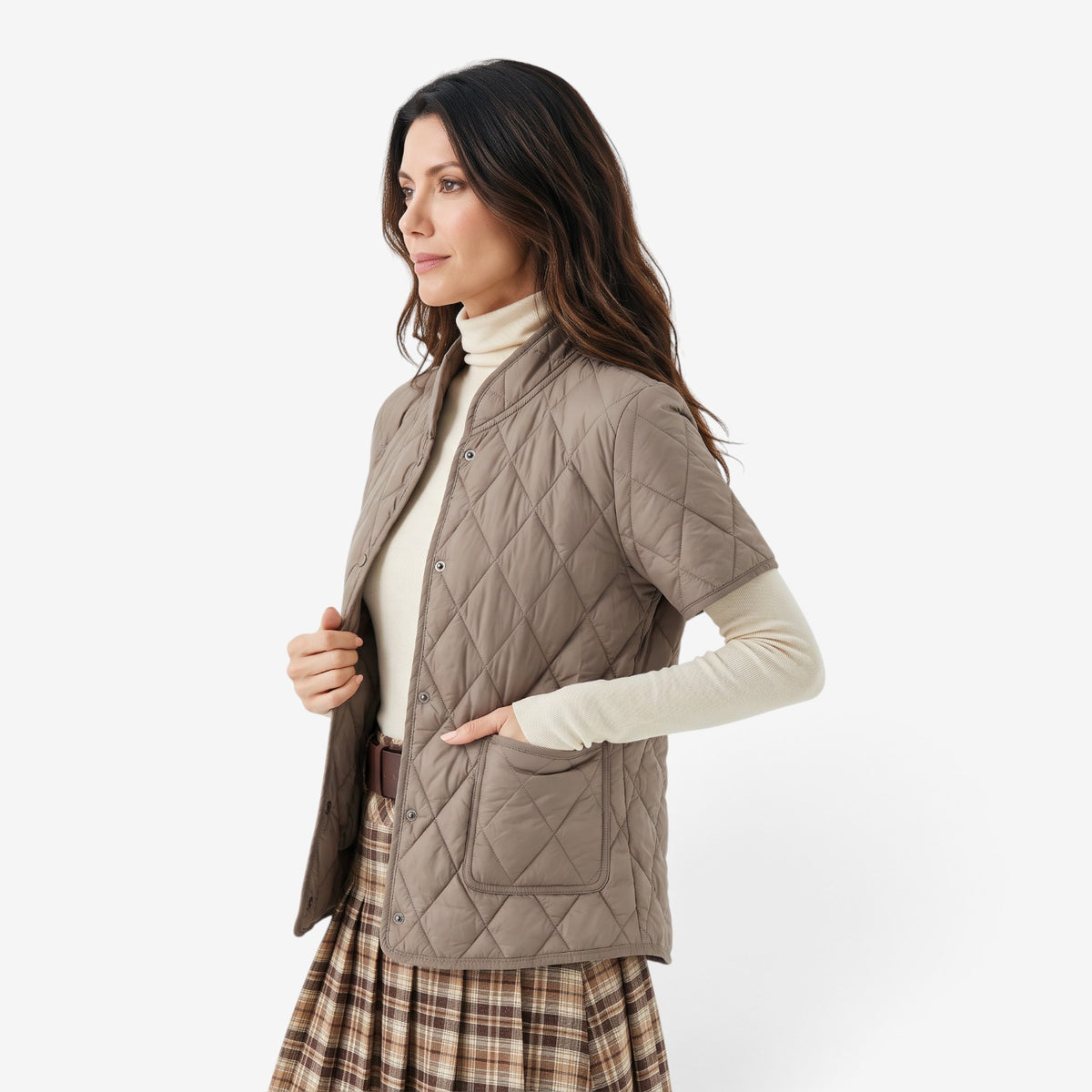 Chaqueta Acolchada de Manga Corta para Mujer