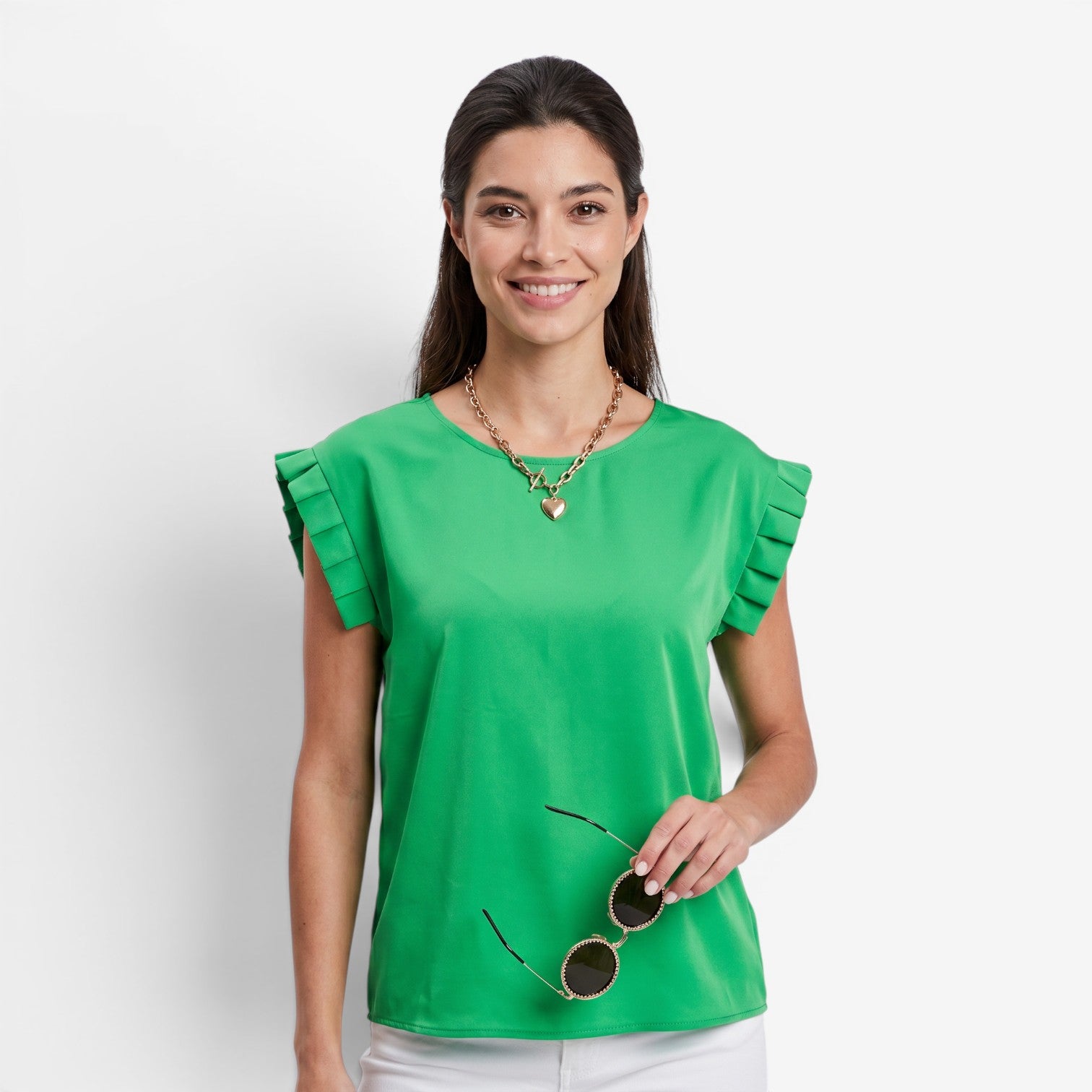 Blusa Plisada de Cuello Redondo