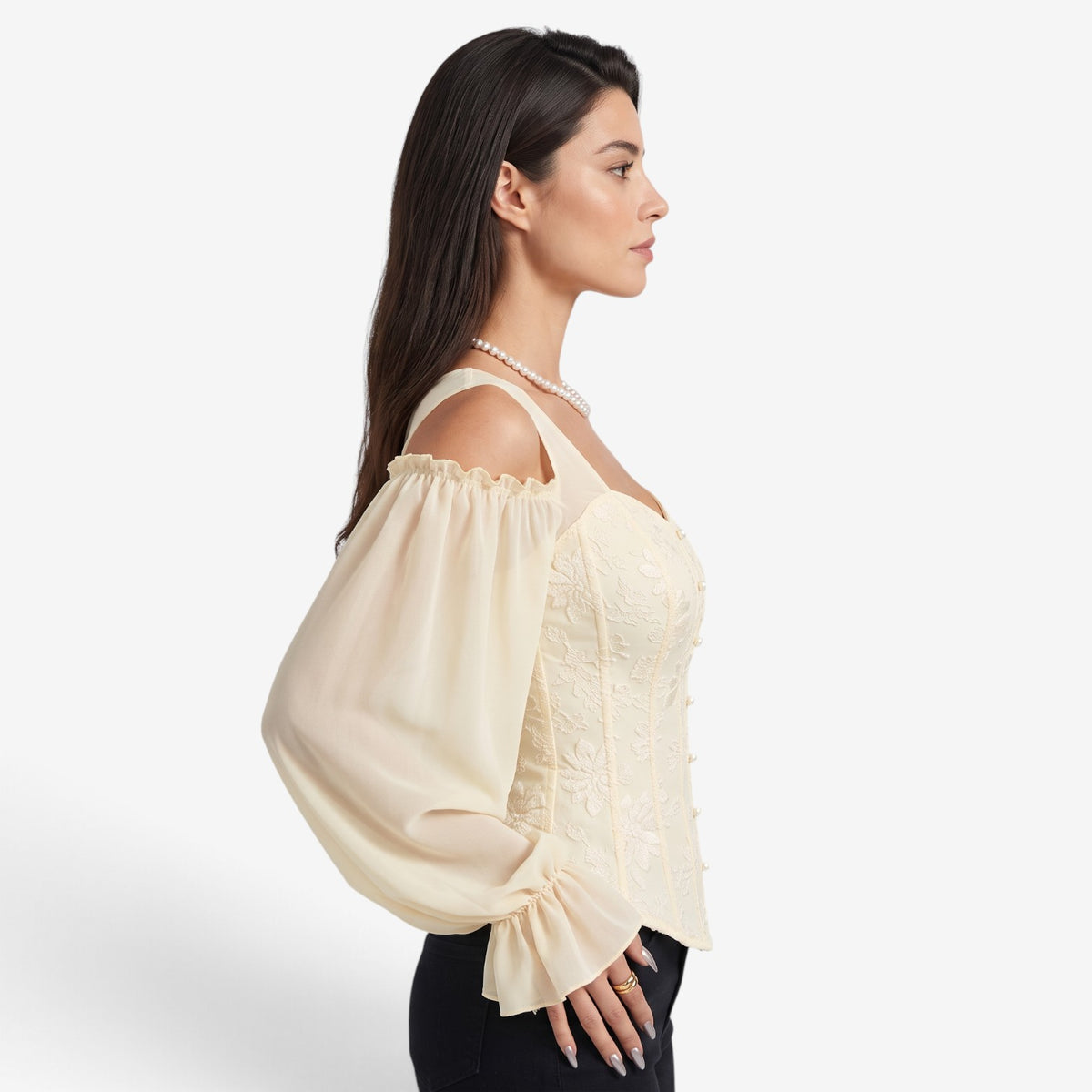 Top Jacquard con Hombros Descubiertos para Mujer