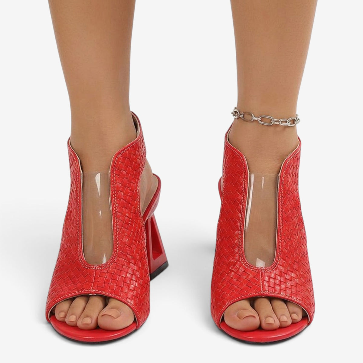 Sandalias Metalizadas con Tacón Geométrico para Mujer