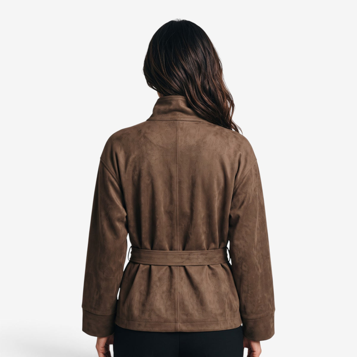 Chaqueta Corta con Cinturón y Cuello Alto para Mujer