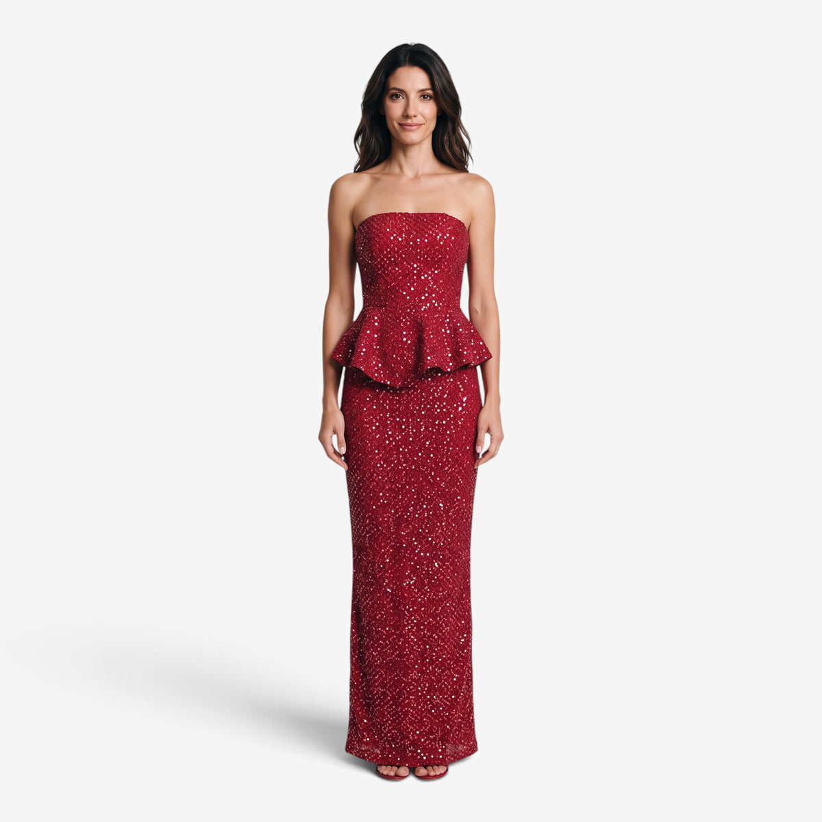 Vestido Largo de Lentejuelas con Péplum para Mujer