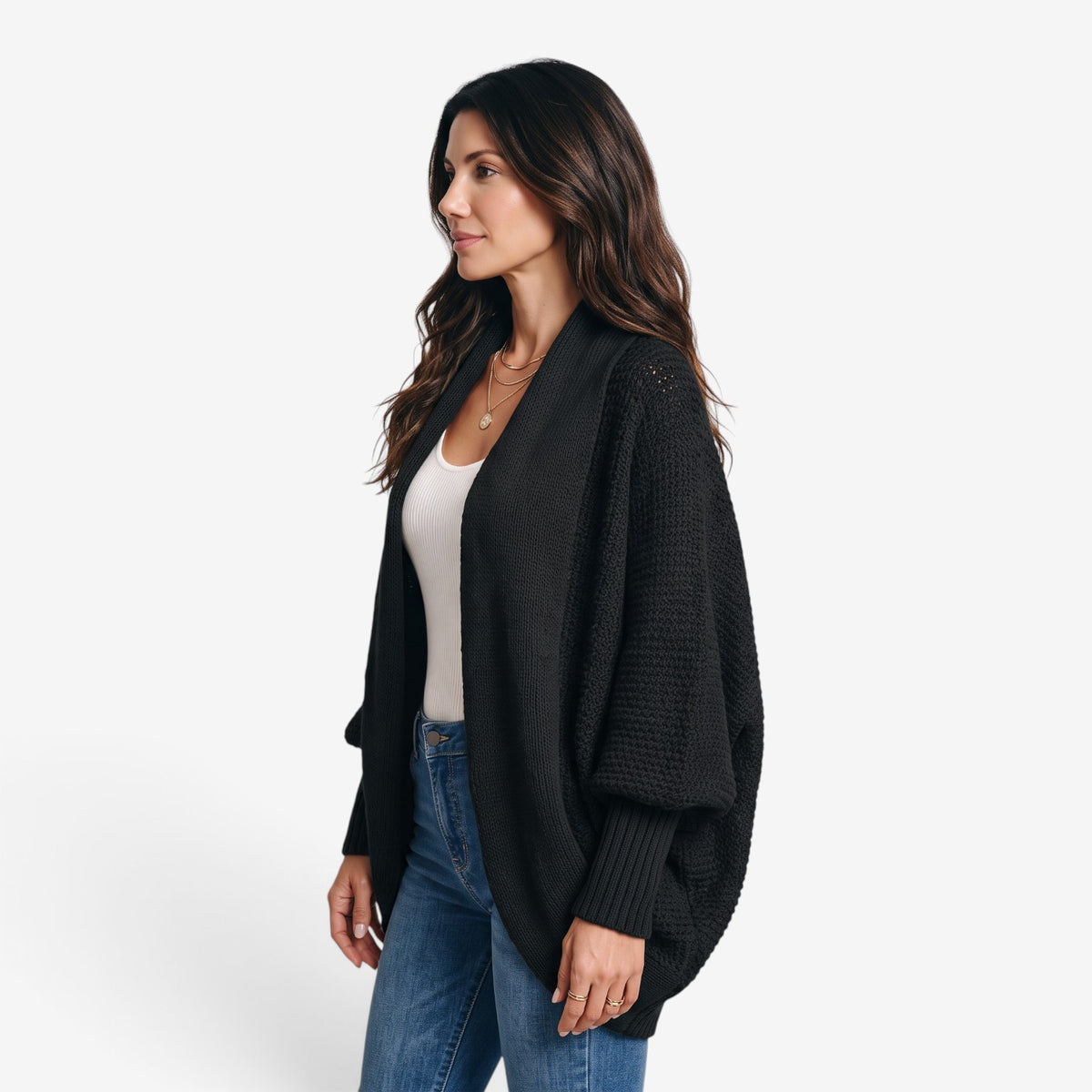 Cárdigan de Punto Abierto con Cuello Amplio para Mujer