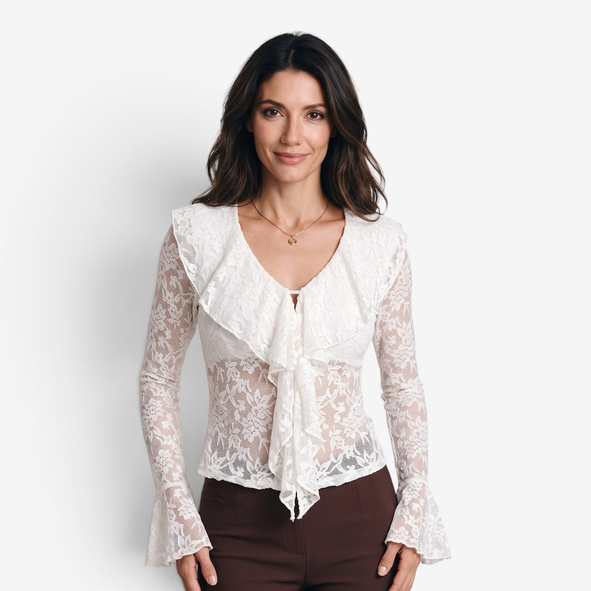 Blusa de Encaje con Volantes para Mujer