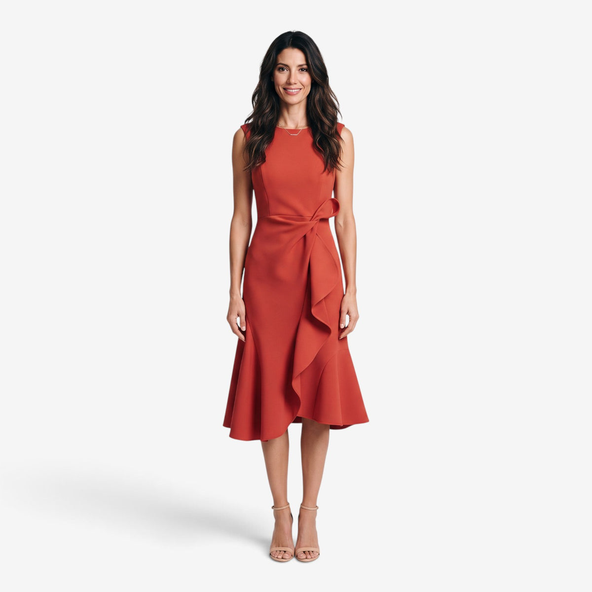 Vestido Midi con Nudo en la Cintura para Mujer