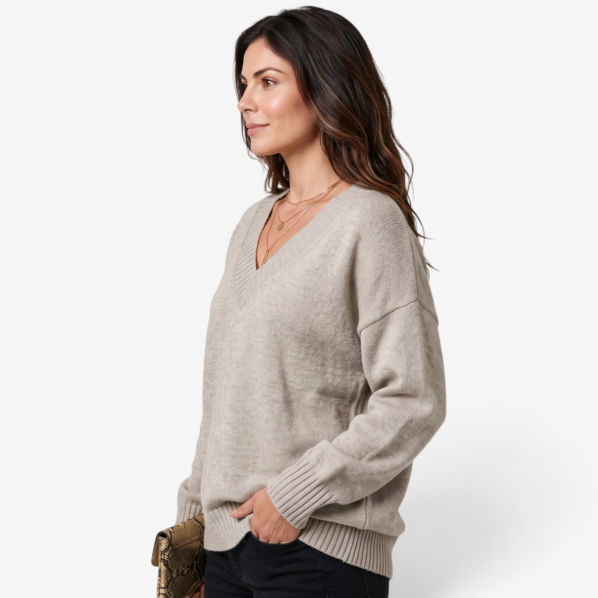 Jersey Holgado de Punto con Cuello en V para Mujer
