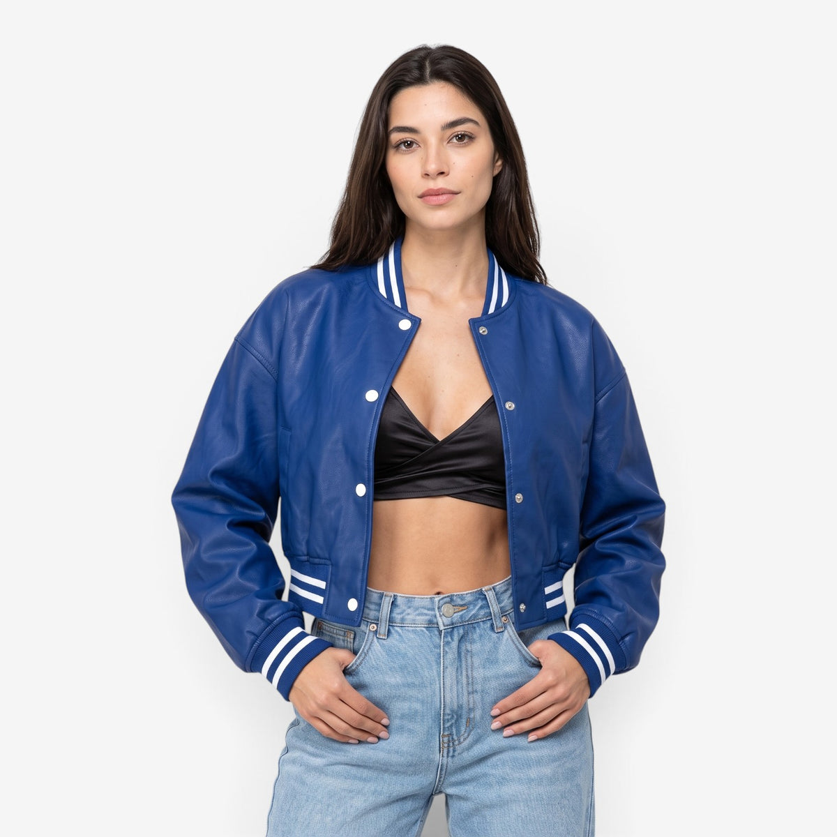 Chaqueta Bomber Efecto Piel para Mujer