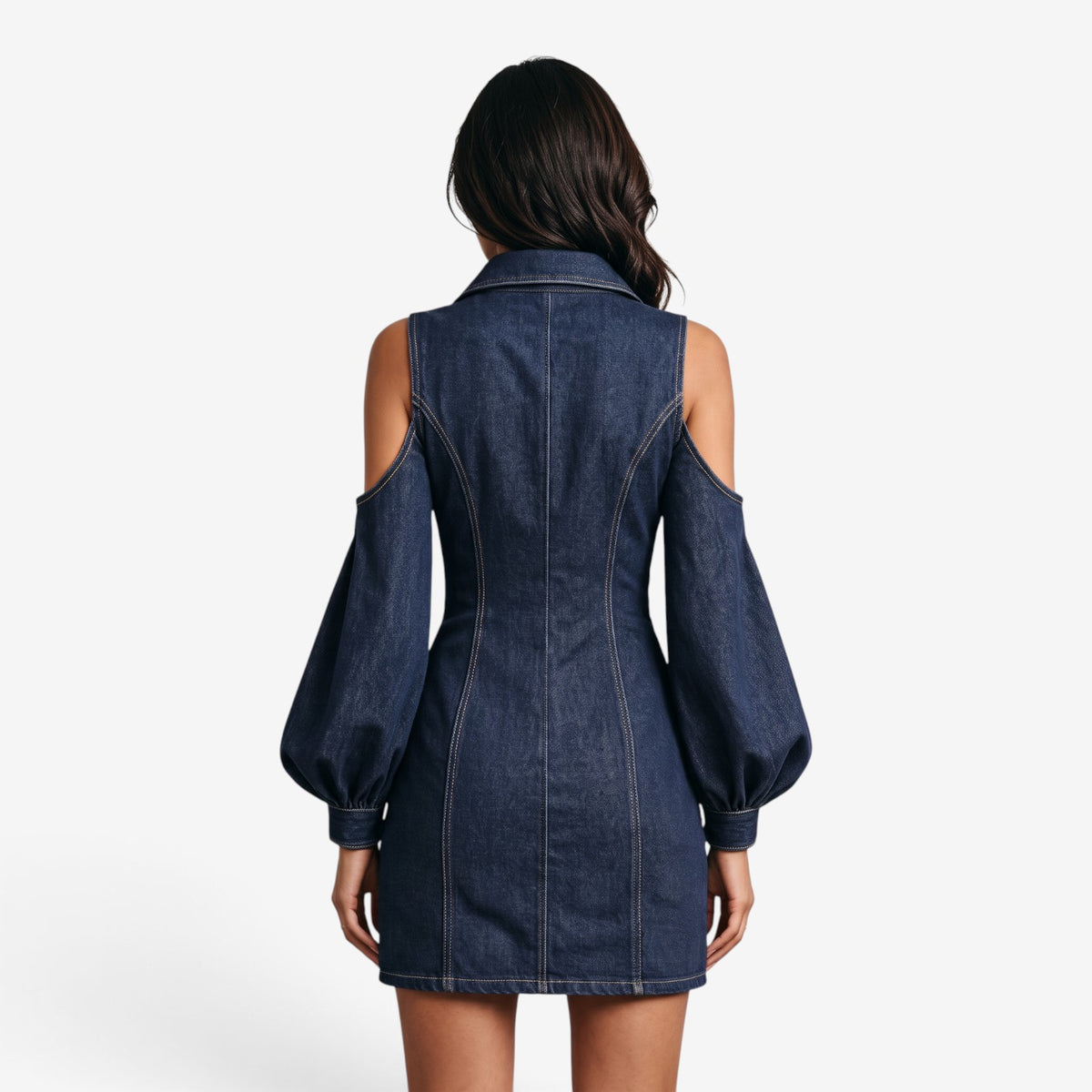 Vestido Vaquero Ajustado con Hombros Descubiertos para Mujer
