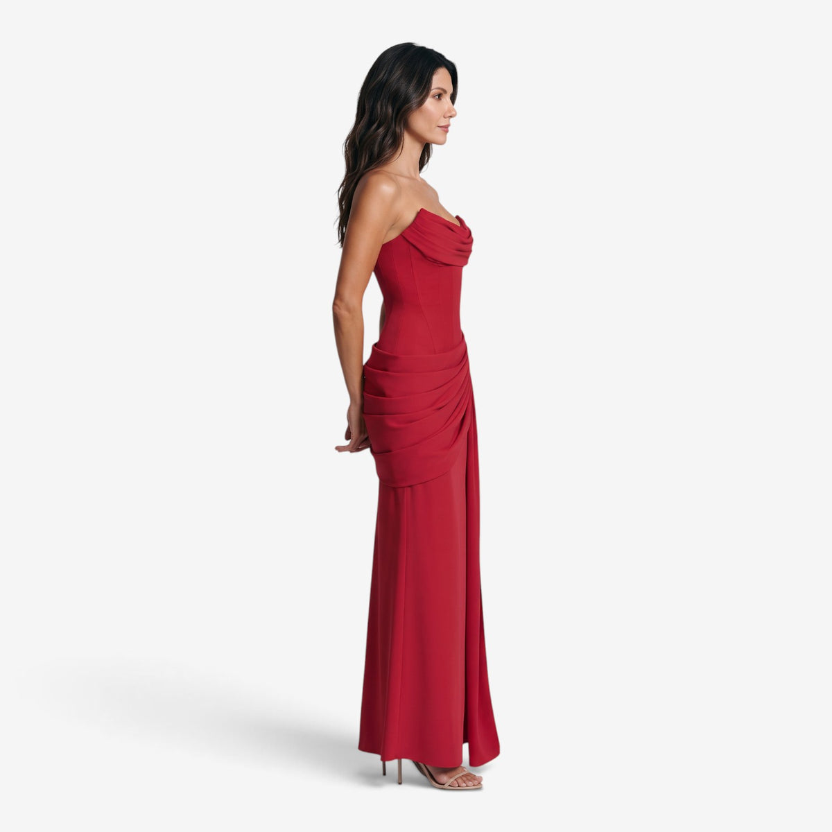 Vestido Largo Ajustado con Escote Drapeado para Mujer