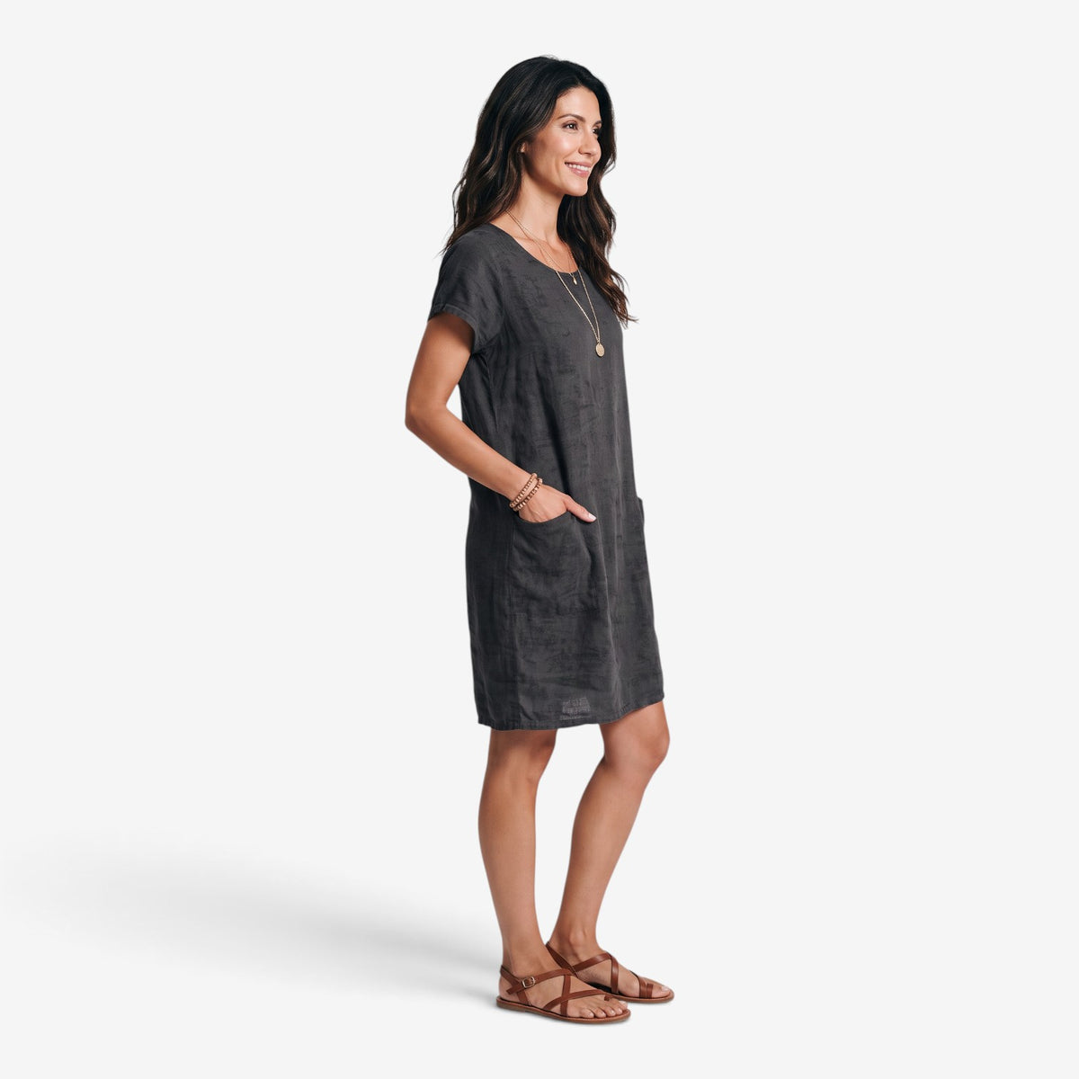 Vestido de Lino Holgado con Bolsillos para Mujer