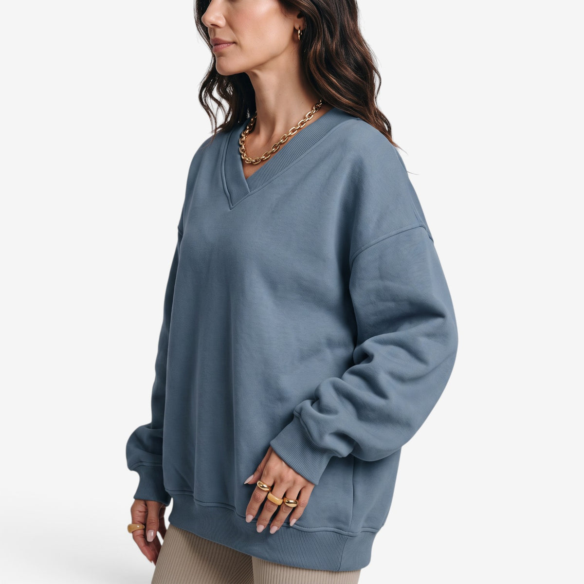 Sudadera Oversize con Cuello de Pico para Mujer