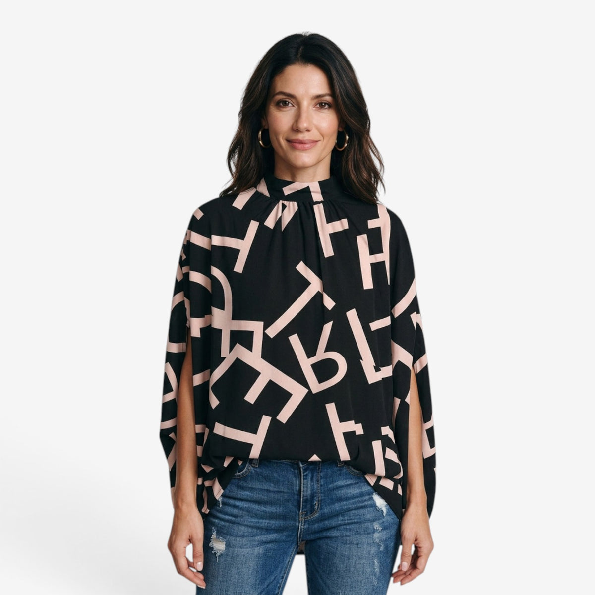 Blusa Estampada con Mangas Capa para Mujer
